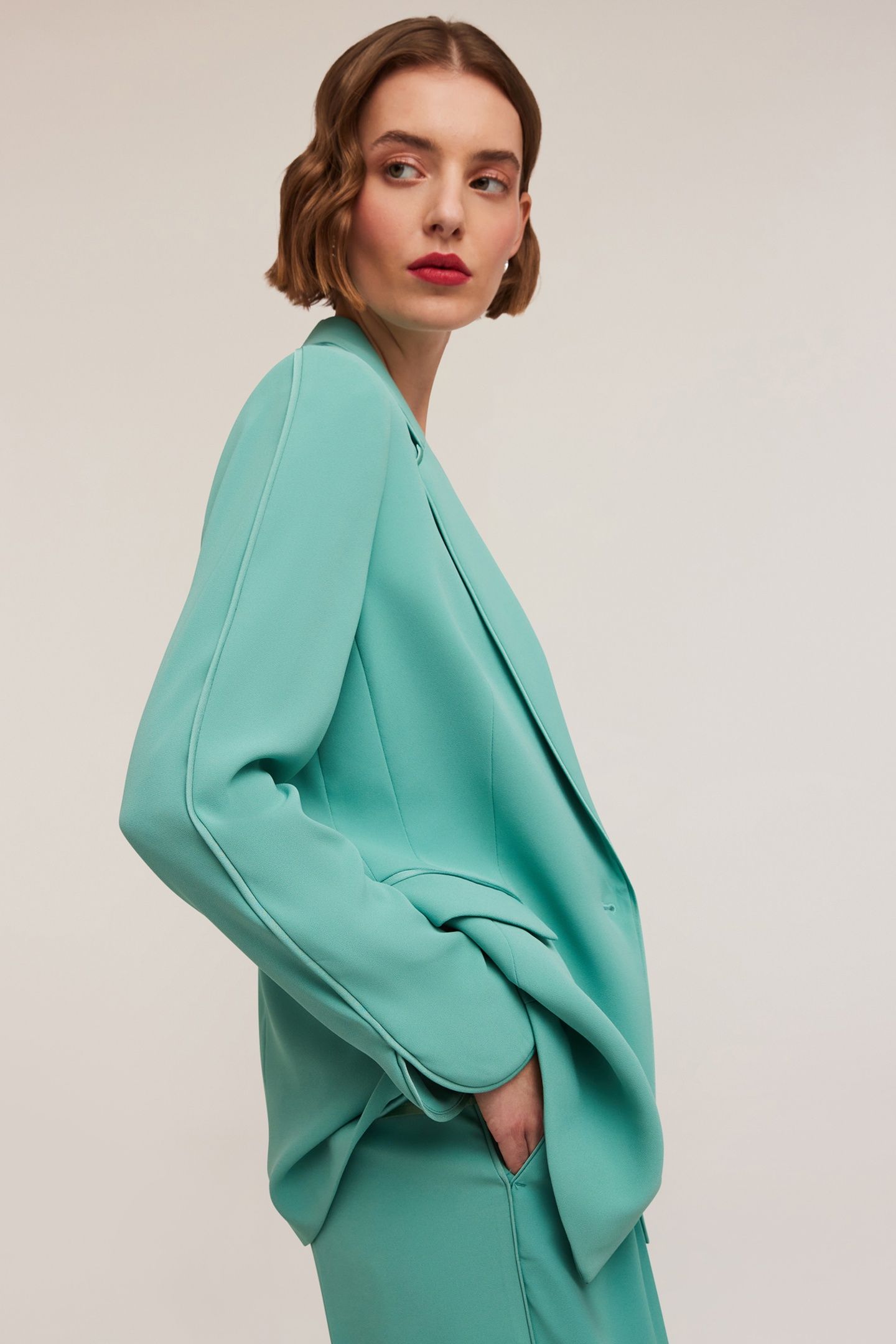 SUIT BLAZER WITH MATCHING PIPING WATER GREEN 3