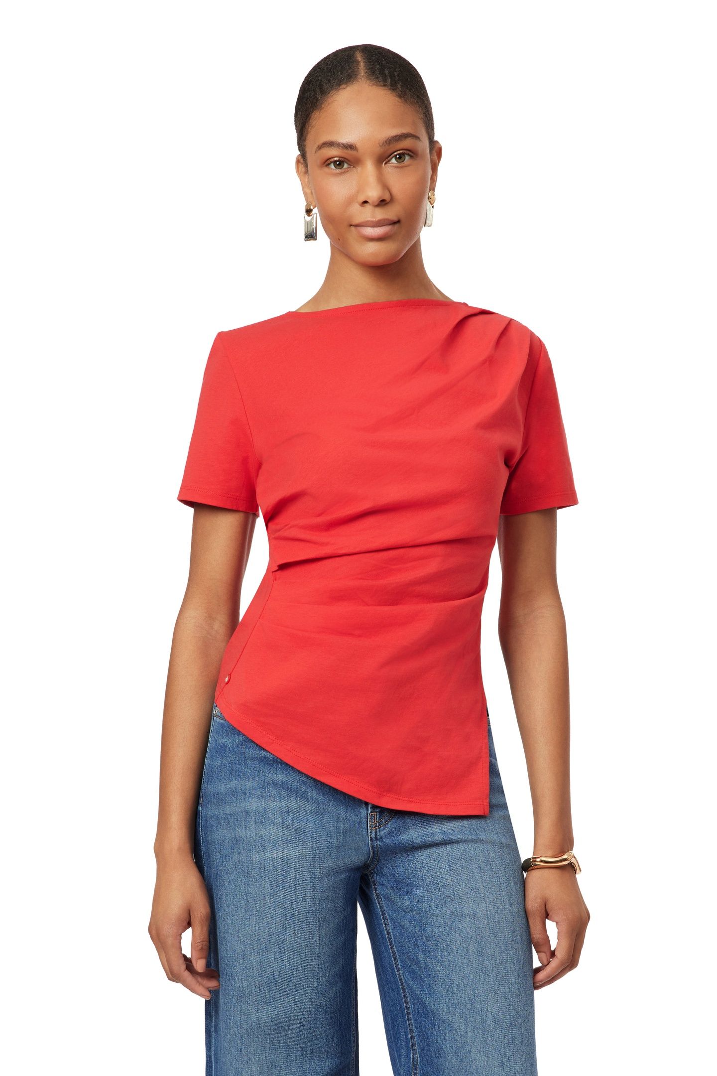 GATHERED ASYMMETRIC TEE POINSETTIA 1