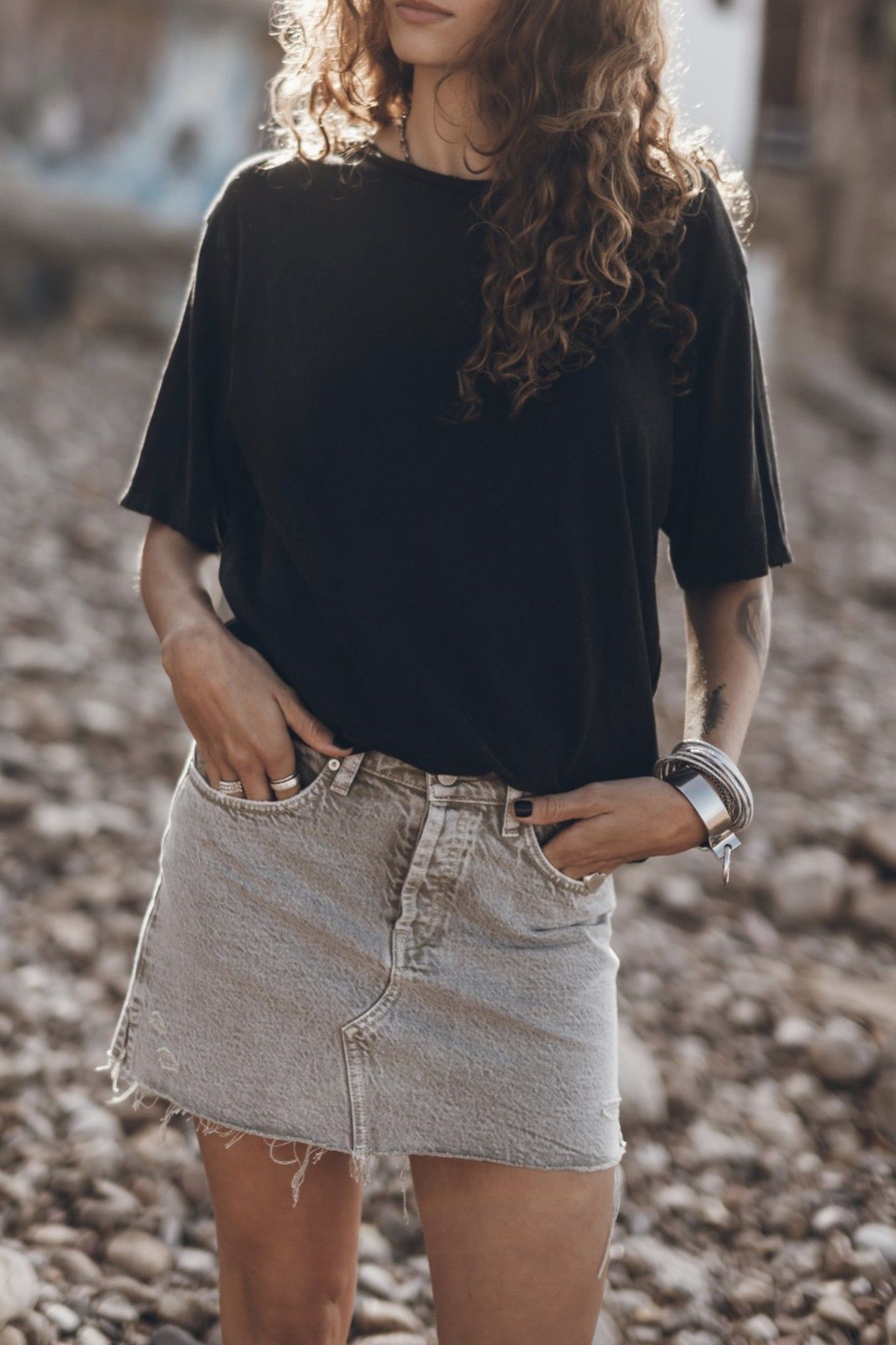 THE KHAKI FADED SLIT DENIM SKIRT GREEN 1