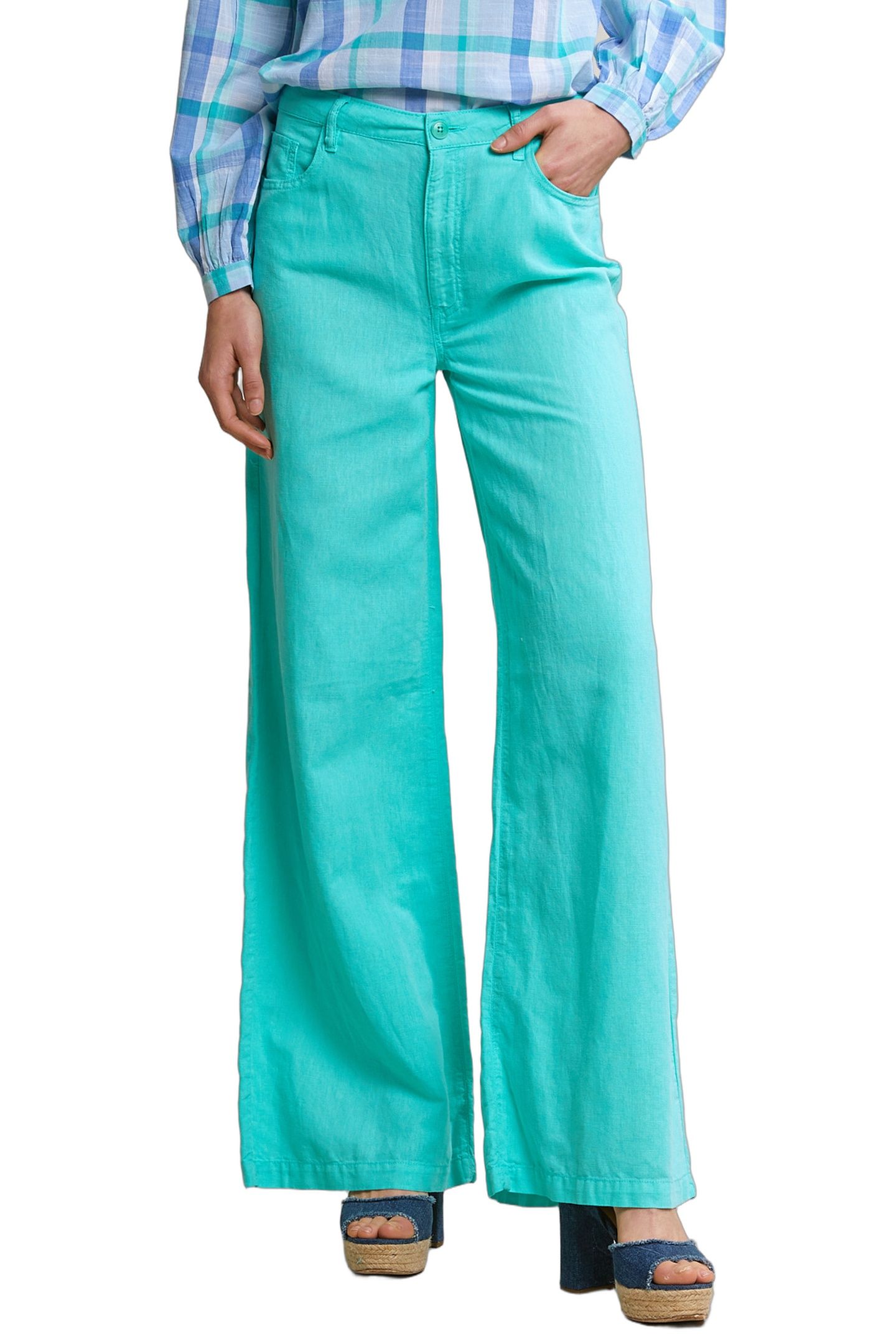 BLUE LINEN-COTTON PANTS 2