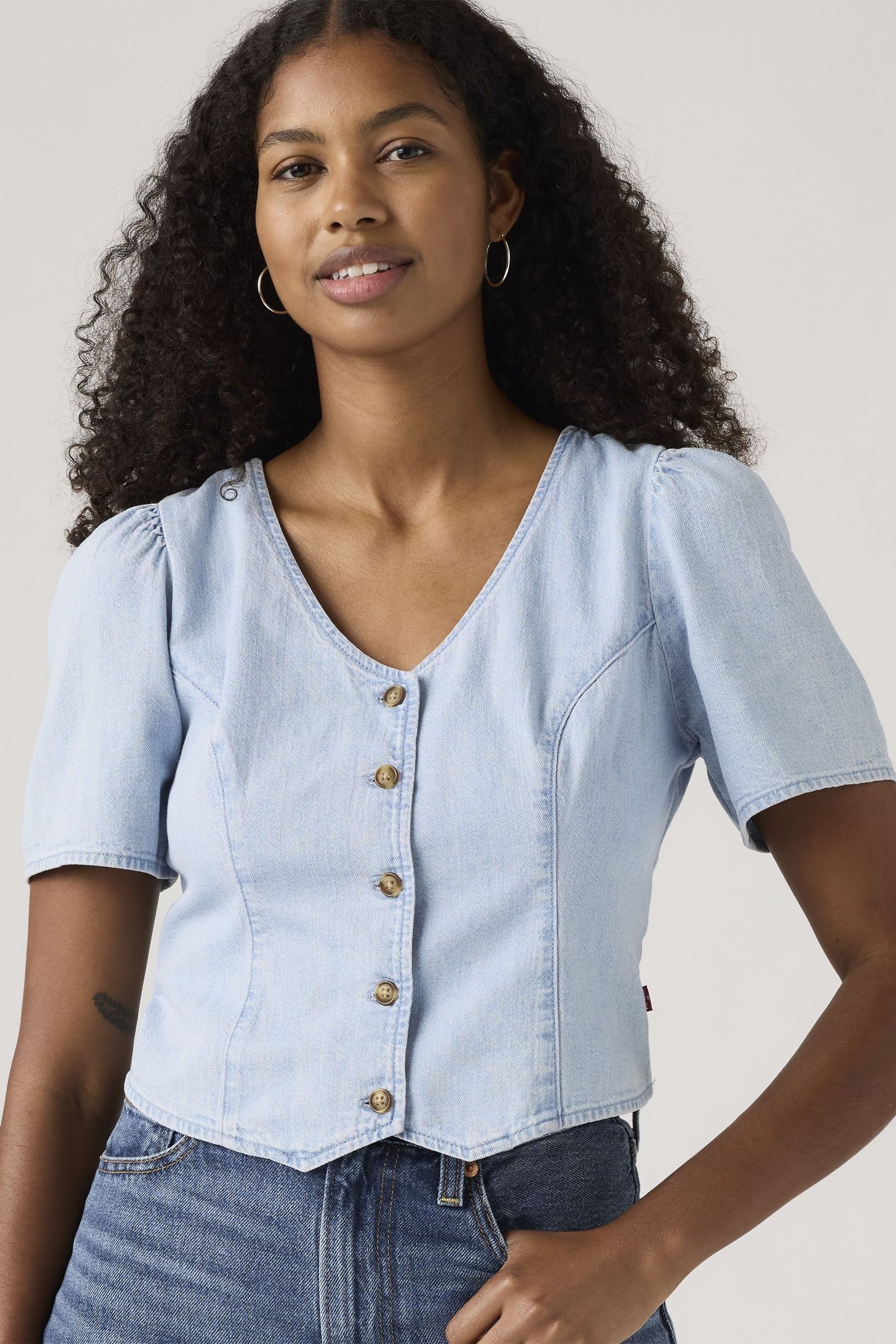 MOXIE SS SLIM DENIM BLOUSE 2