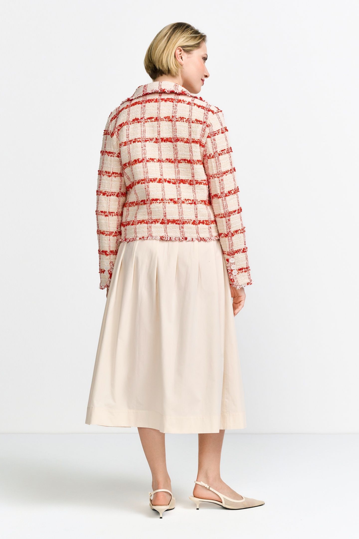 SHORT CHECKED BOUCLE JACKET SUNSET RED 3