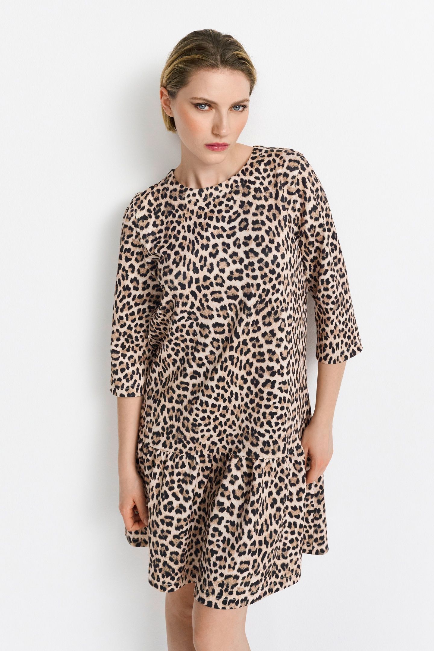 PRINTED SCUBA MINI DRESS RECYCLED CAFFEE LATTE 2