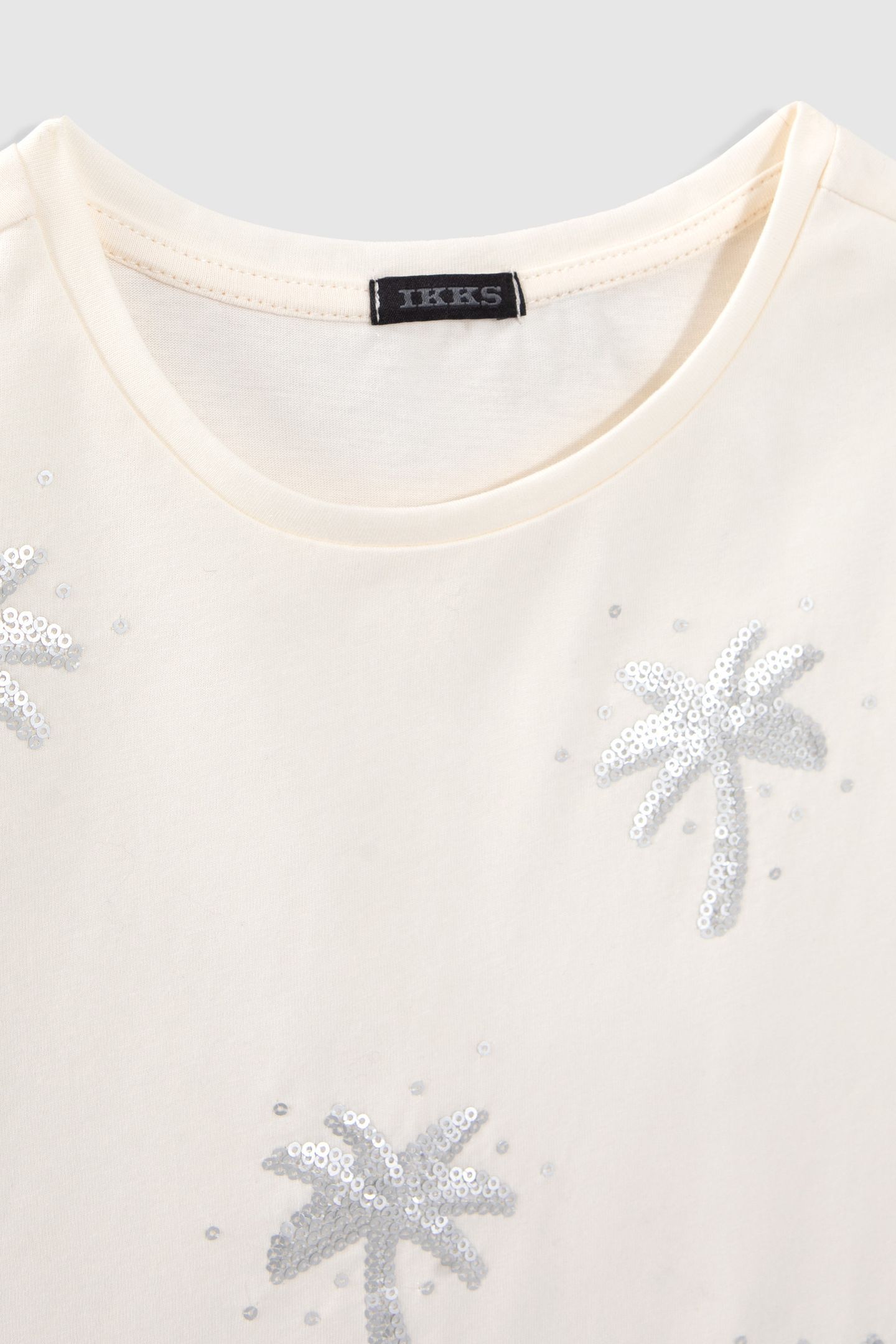 GIRLS’ ECRU T-SHIRT WITH SEQUIN-EMBROIDERED PALM TREES 4