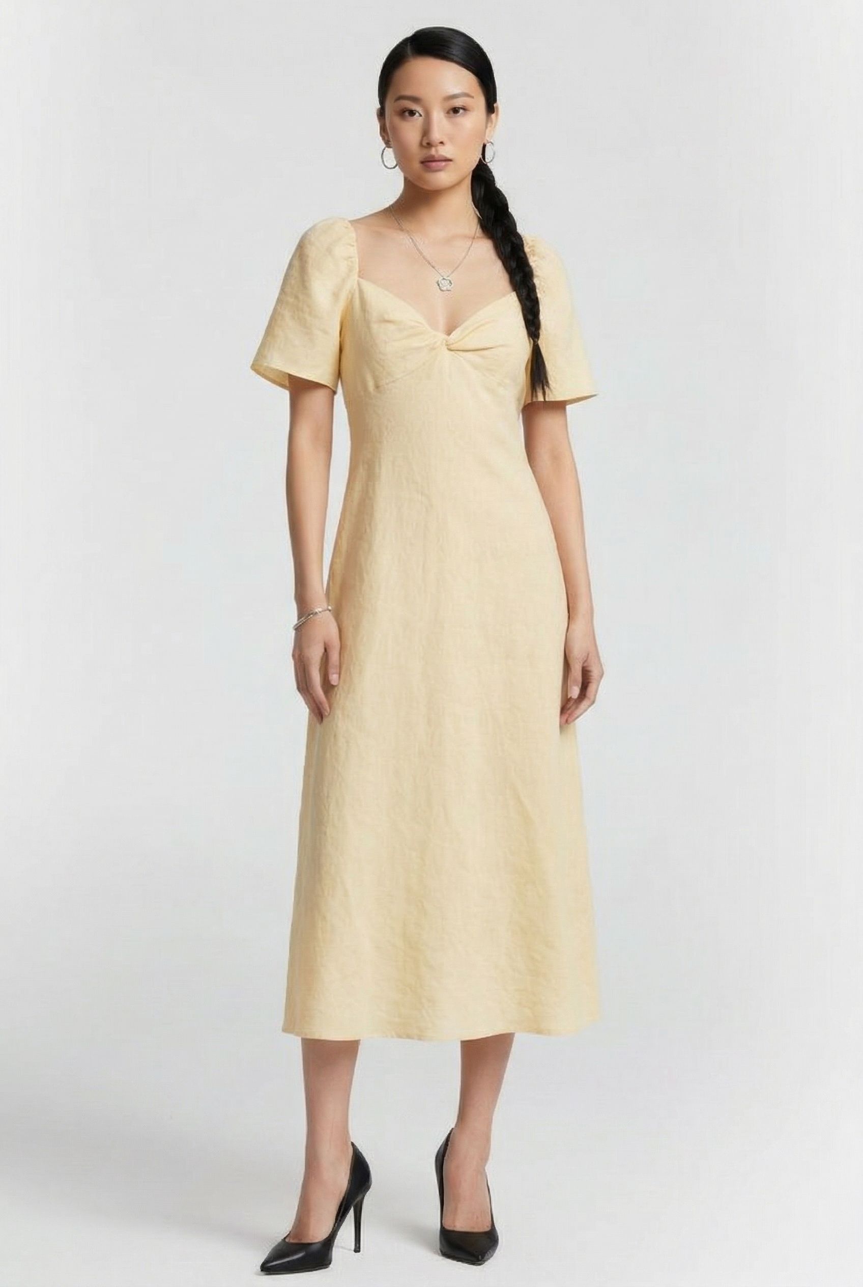 NICOLETTA LINEN DRESS YELLOW 1