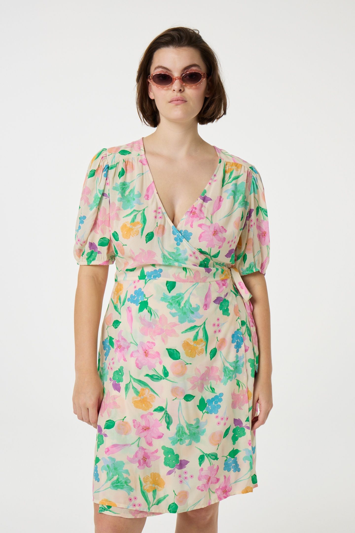 CLEO WRAP DRESS WARM WHITE/GREEN GLO 2
