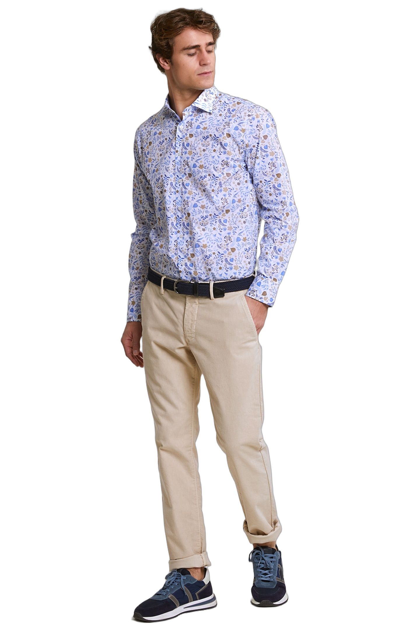 CUSTOM FIT FLORAL SHIRT BLUE/BEIGE 2