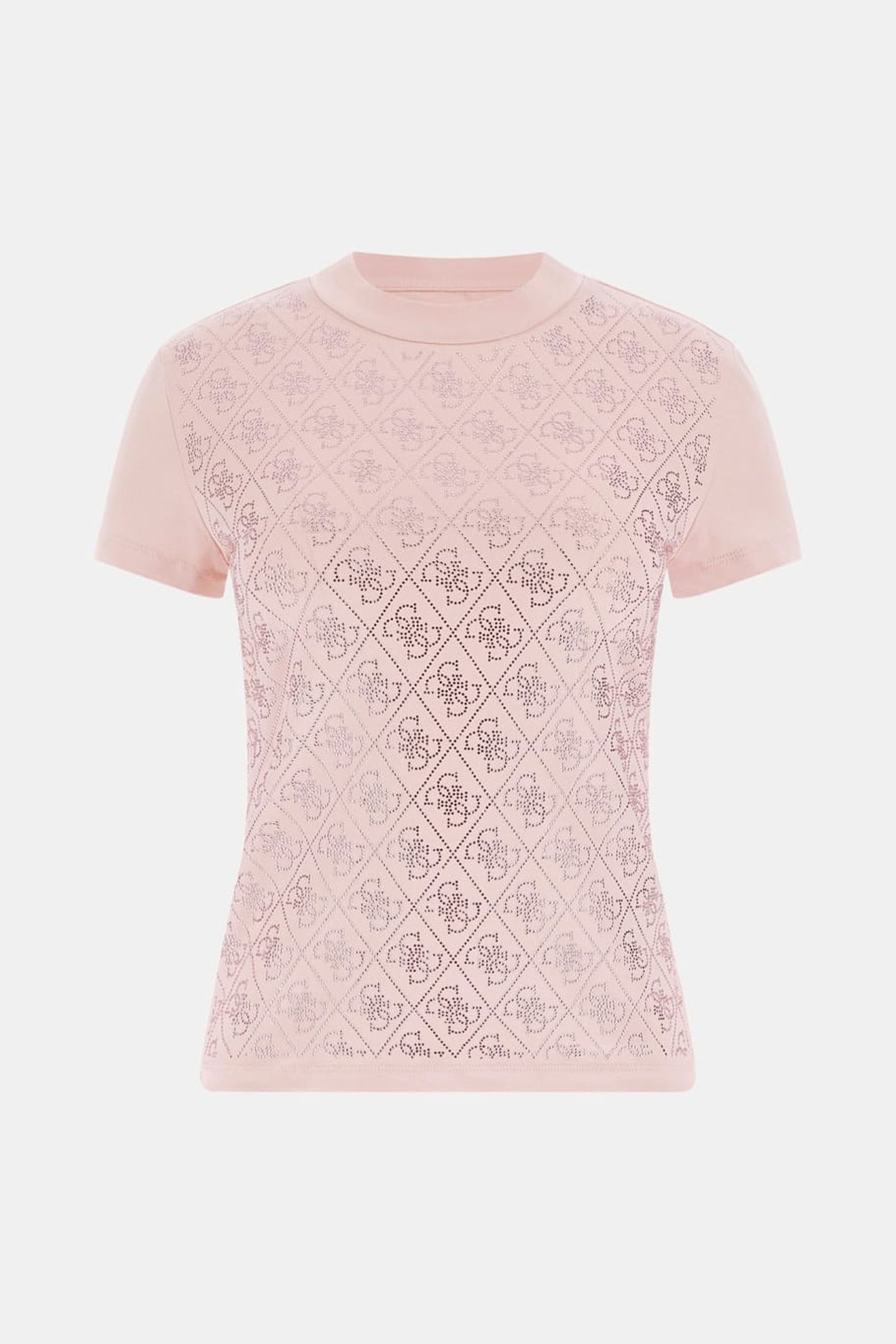 GUESS ECO SS MOCK NECK ALL OVE PINK ROSES 6