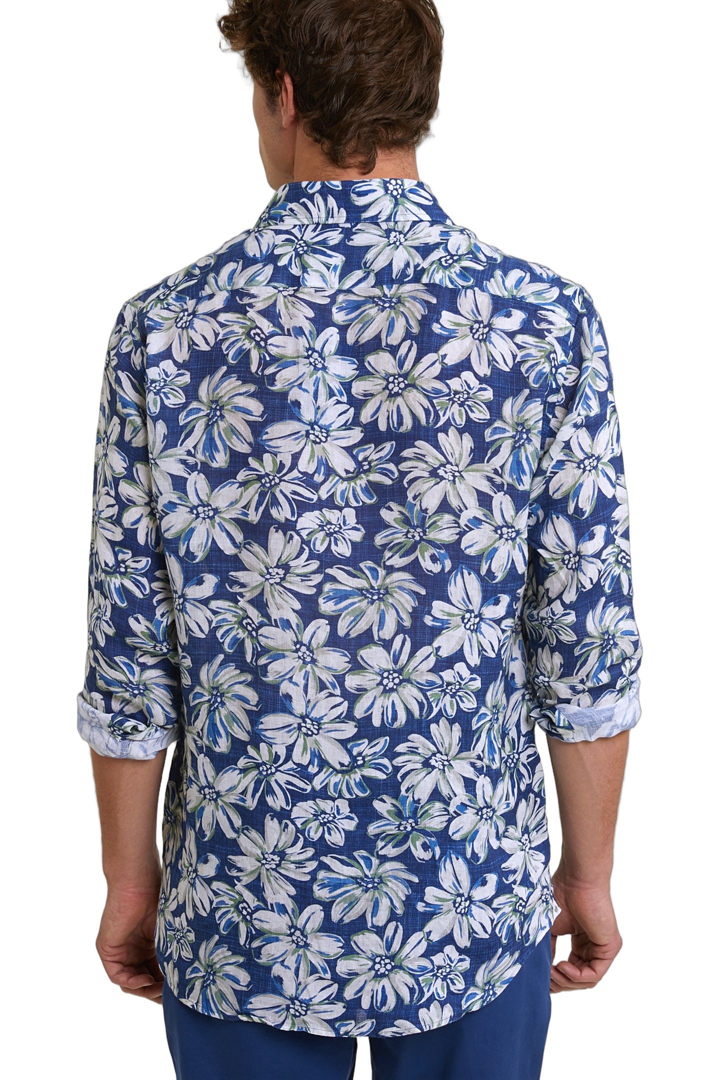 CUSTOM FIT LINEN FLORAL SHIRT BLUE/GREEN 2
