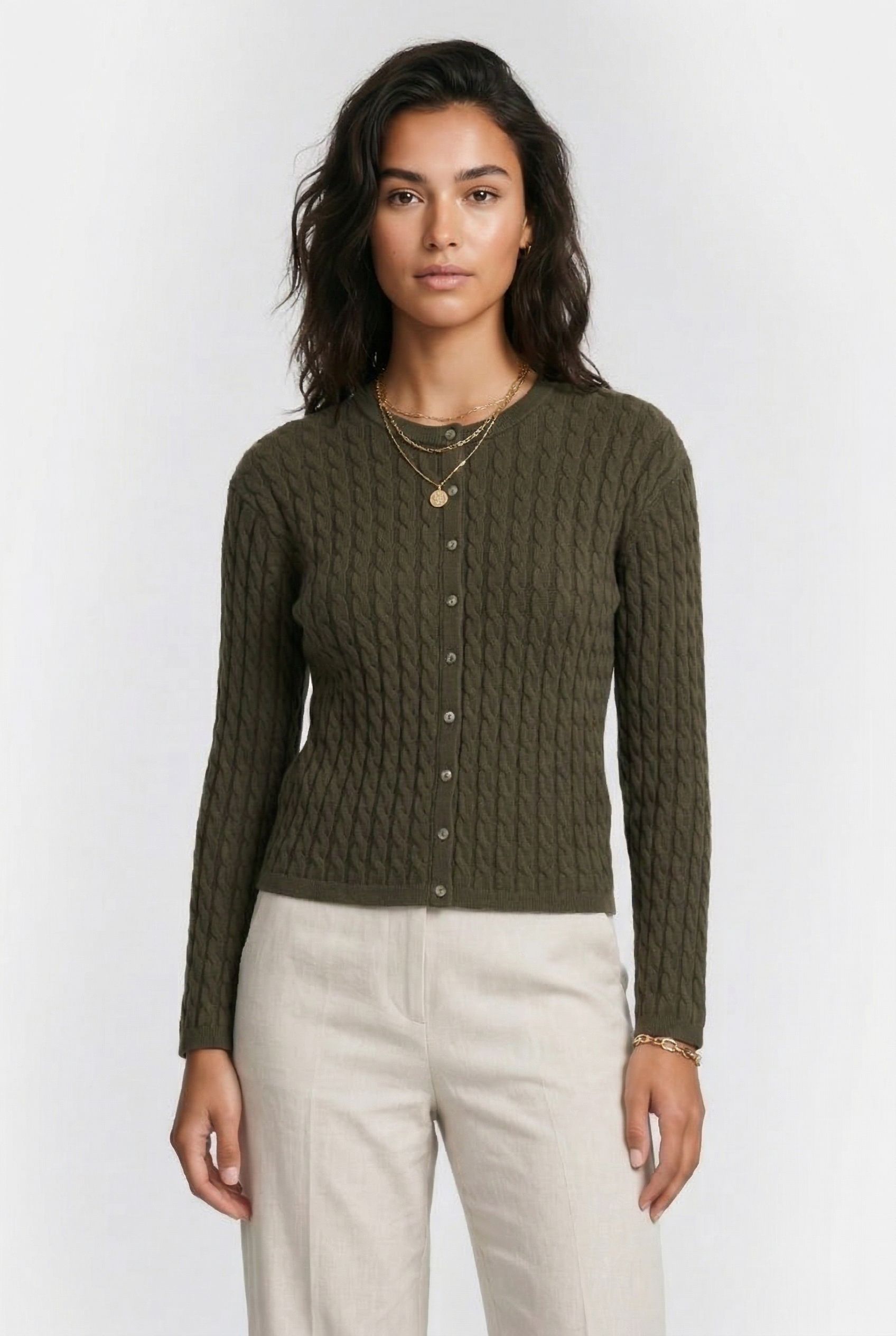 OSSI CABLE CARDIGAN KHAKI 1