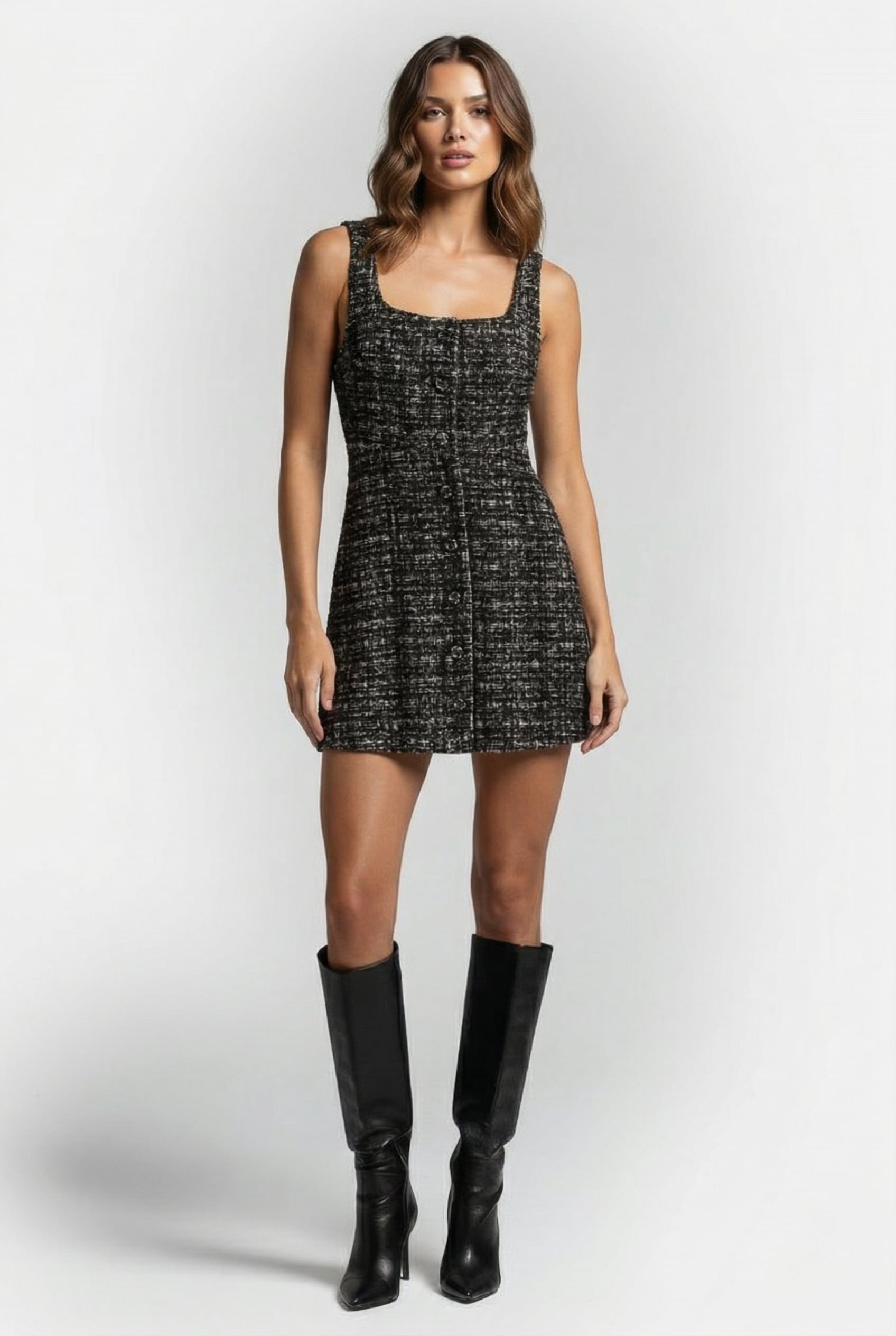 ROSALI TWEED DRESS BLACK 1