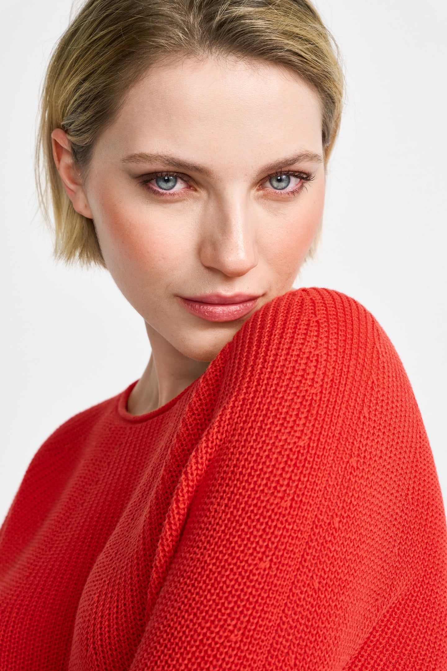 SEAMLESS CREW NECK HALF CARDIGAN SUNSET RED 5