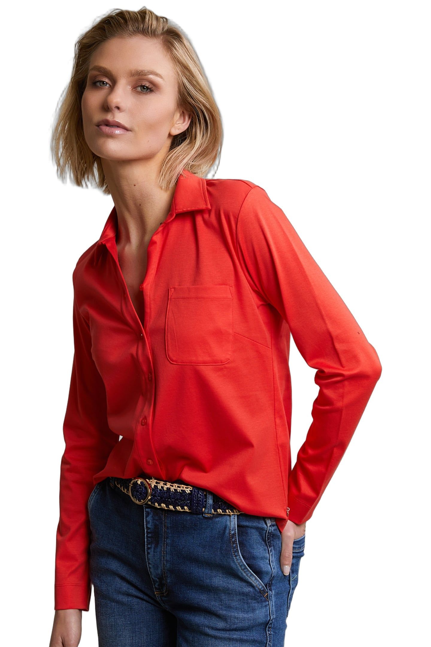 ORANGE BUTTONED V-NECK POLO T-SHIRT 2
