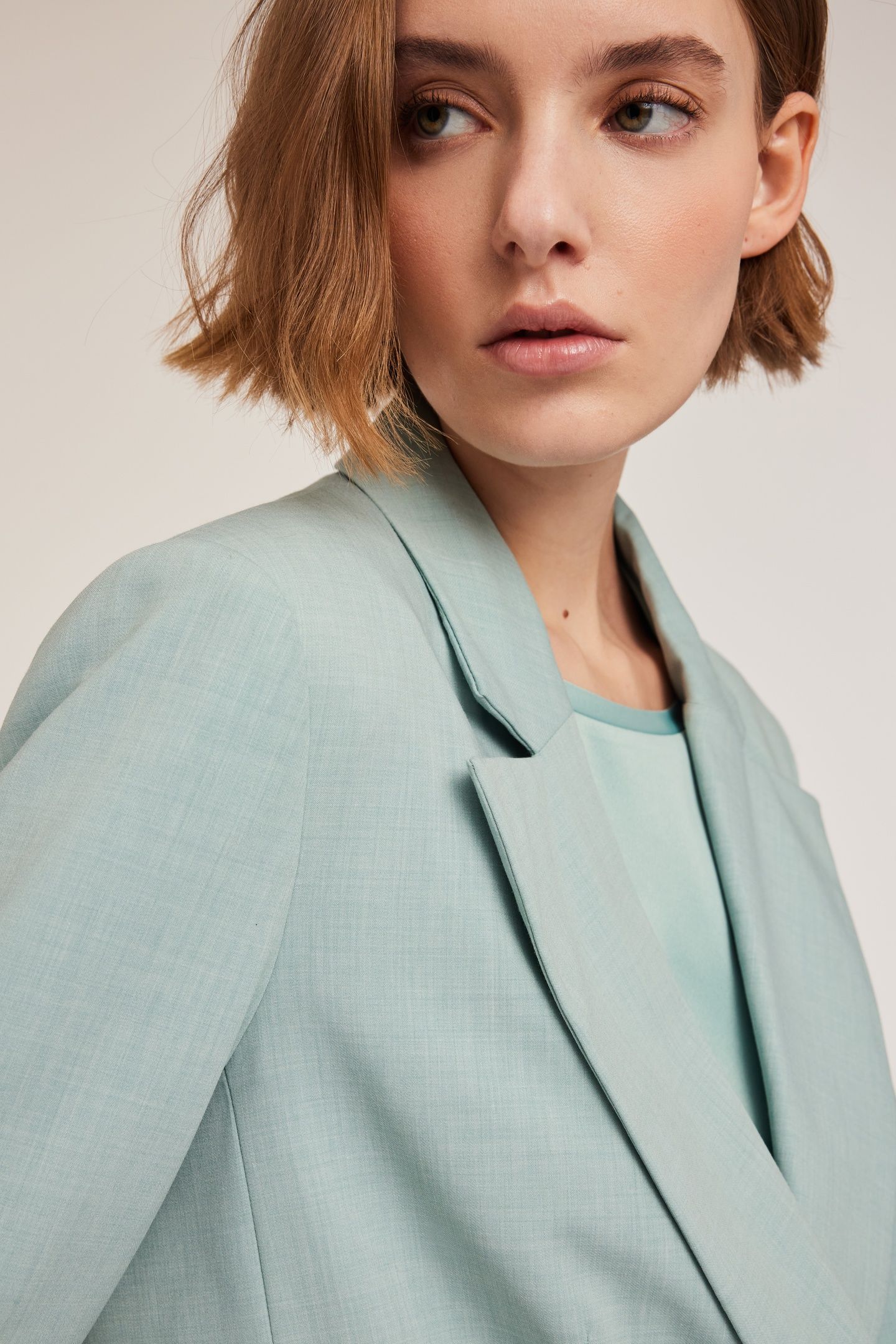 POLYVISCOSE DOUBLE-BREASTED JACKET WATER GREEN 4