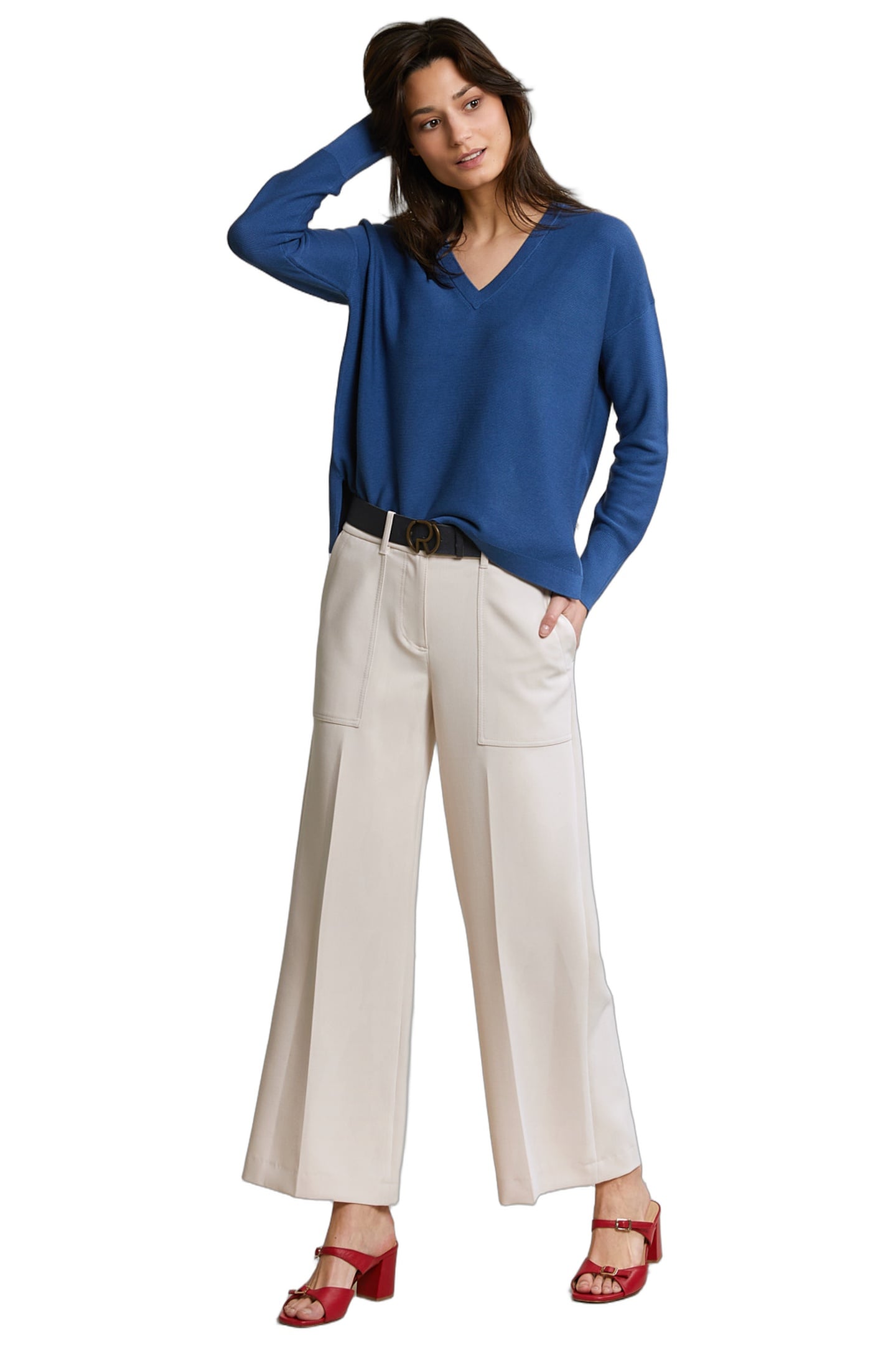 BLUE BASIC V-NECK SWEATER LONG SLEEVES 2