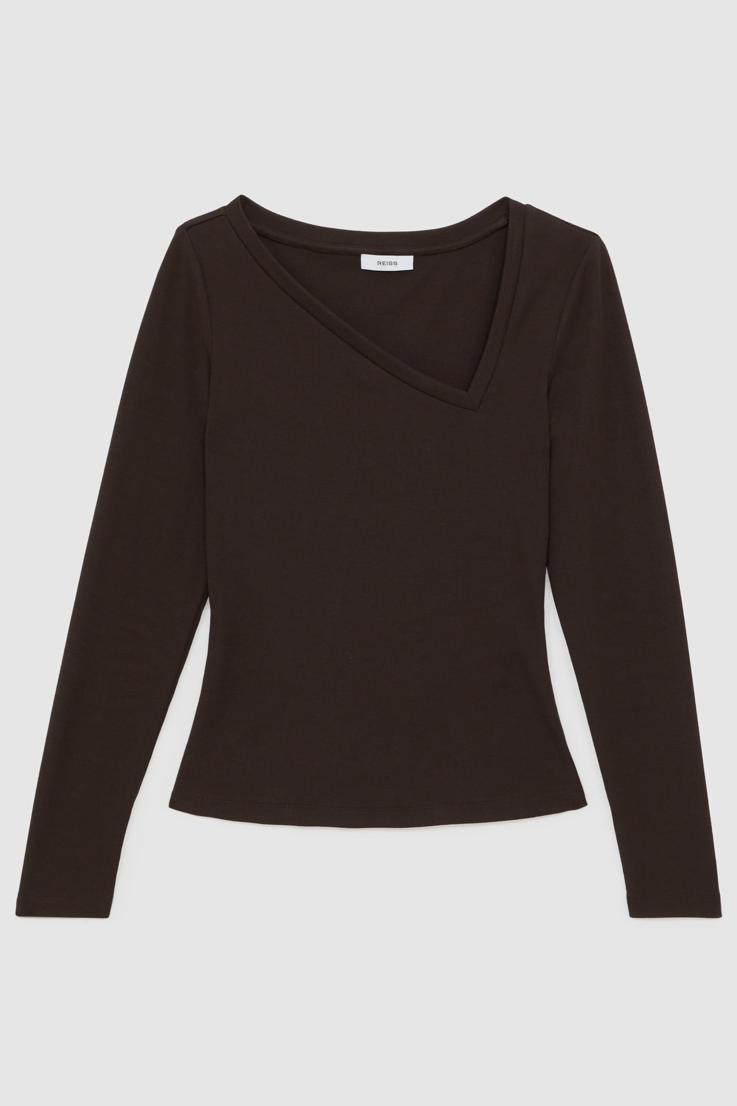 ASYMMETRIC NECK LONG SLEEVE TOP CHOCOLATE BROWN 4