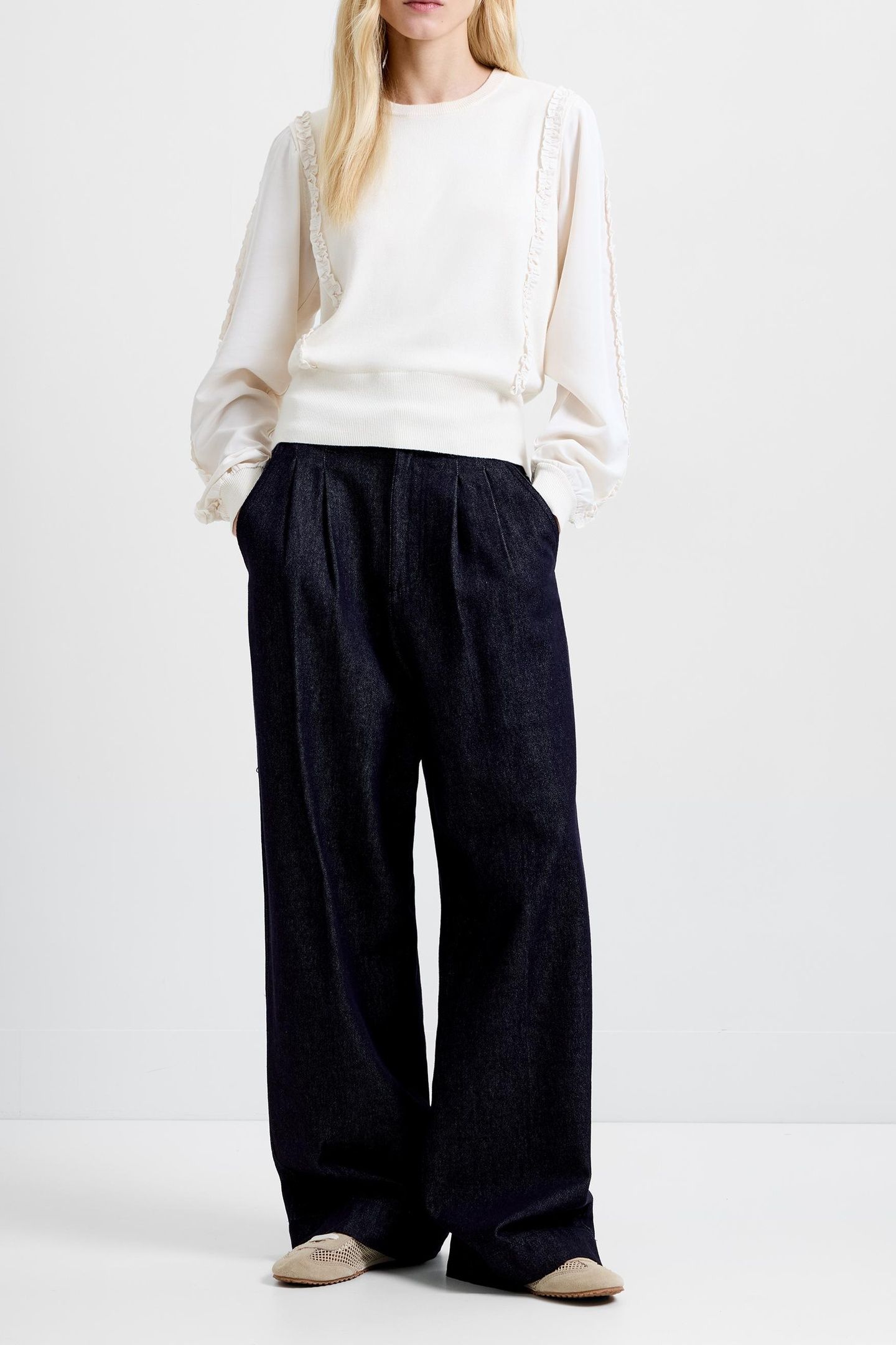 KRISTA MIX RUFFLE SLV JUMPER PORCELAIN CREAM 2