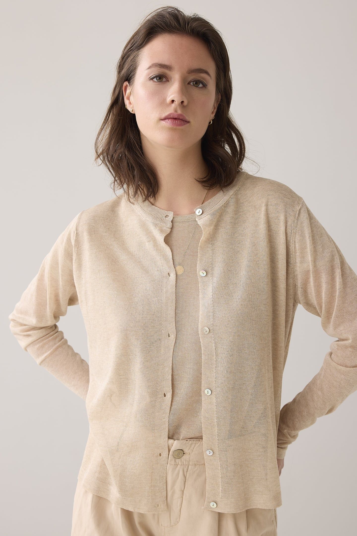 SHORT CARDIGAN REFINED VISCOSE BLEND KNIT SESAME 1