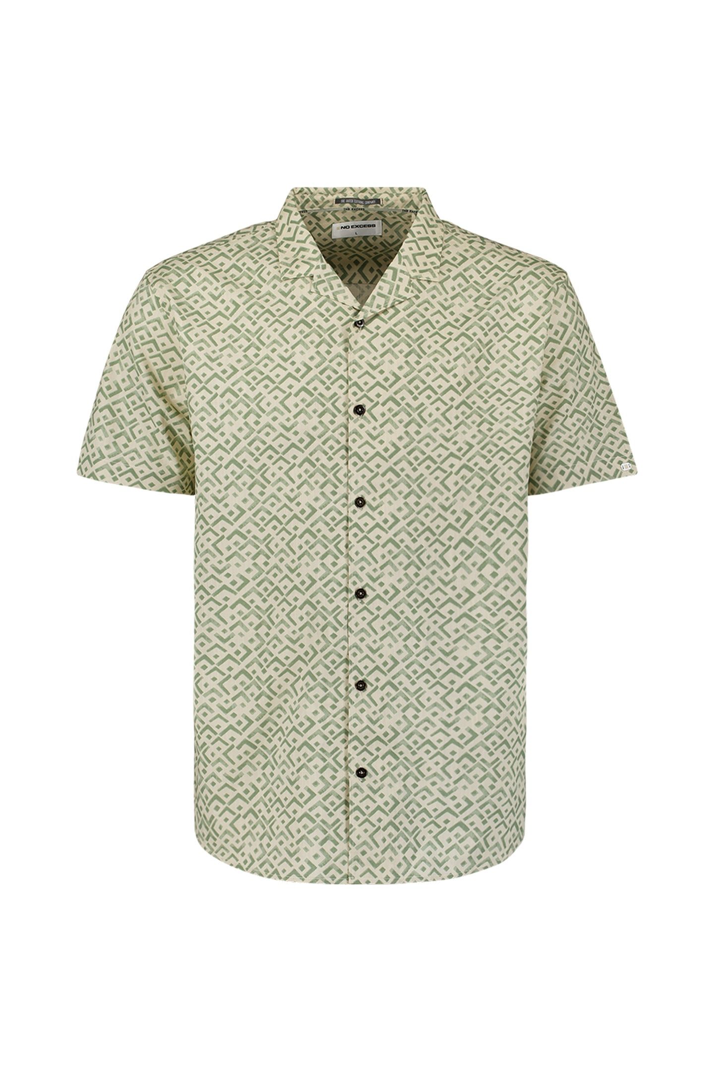 SHIRT SHORT SLEEVE REVERS COLLAR SLUB ALLOVER PRINTED GREEN 2
