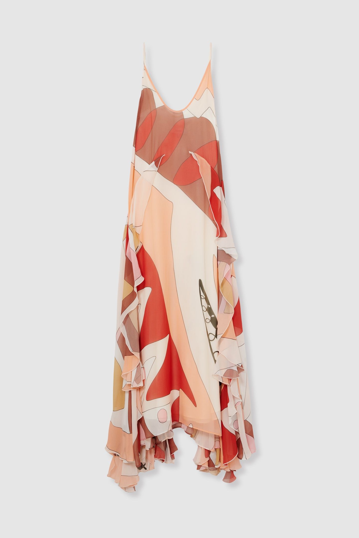 PRINTED RUFFLE OCCASION DRESS CREAM/RED 4