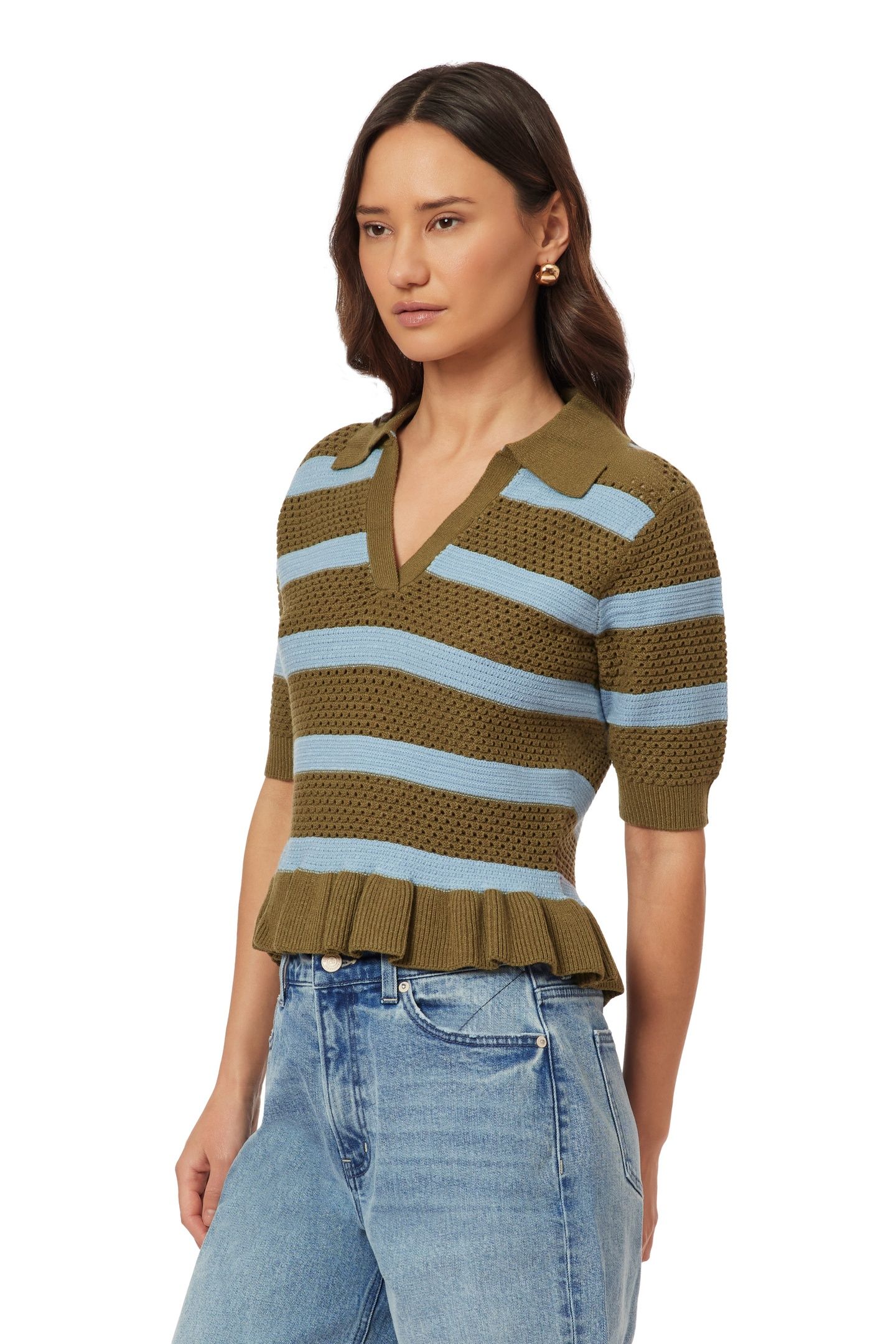 POINTELLE PEPLUM TEE GREEN MOSS/CERULEAN 4