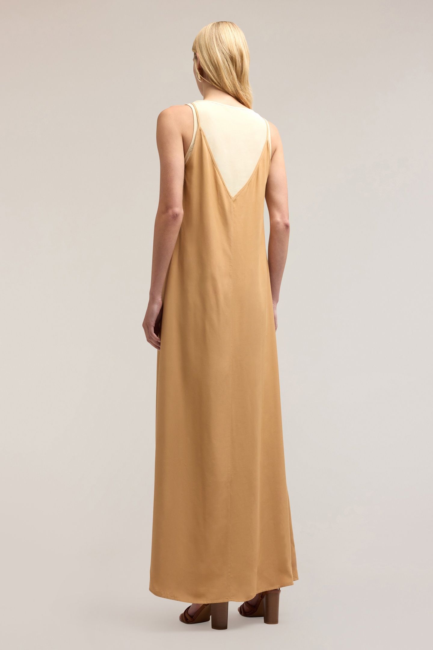 LONG DOUBLE VISCOSE DRESS BEIGE 2
