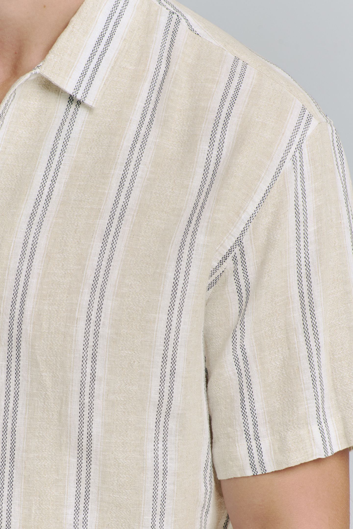 SHIRT SHORT SLEEVE DOBBY VERTICAL STRIPE WITH LINEN CEMENT 7