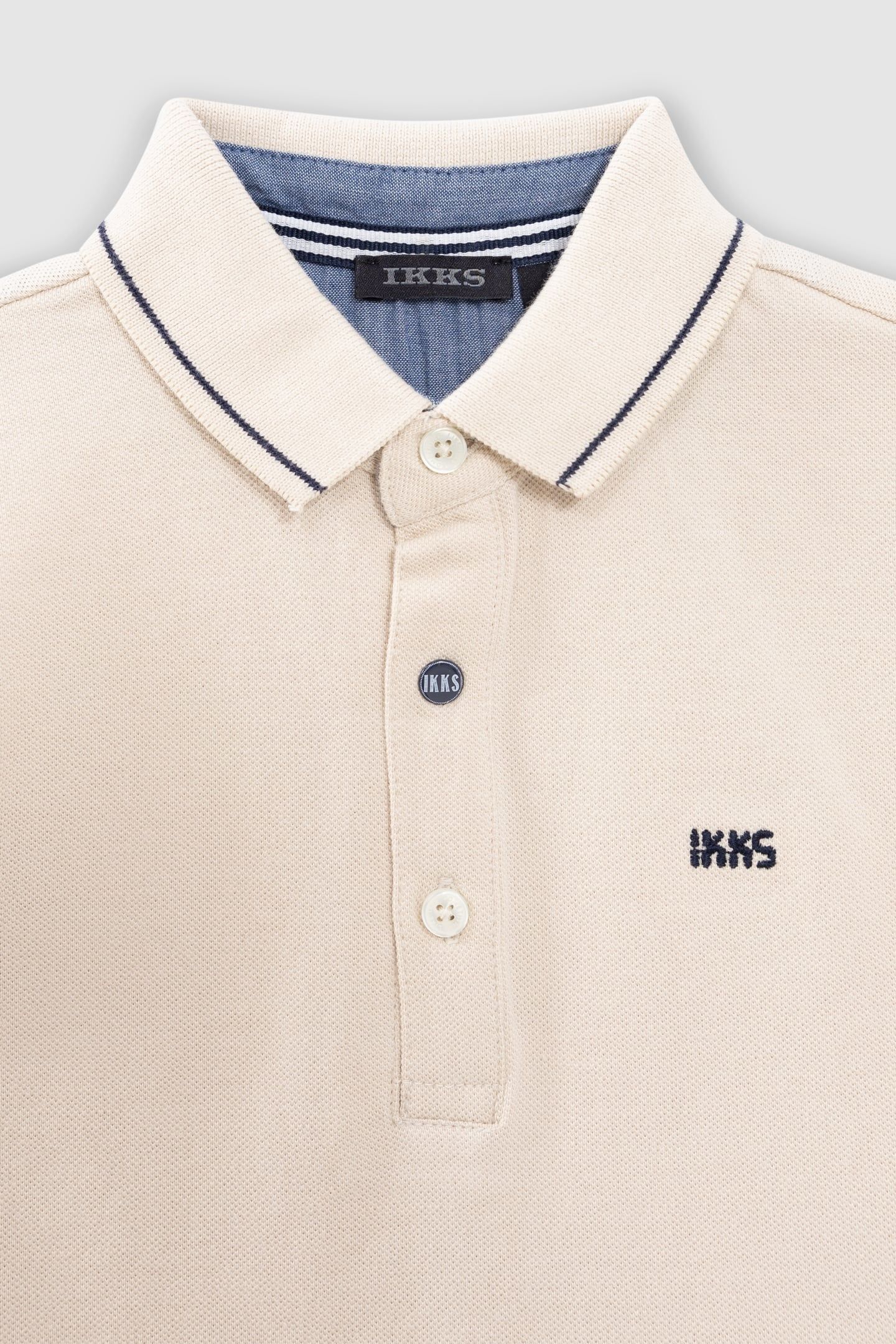BEIGE ORGANIC COTTON POLO SHIRT WITH STRIPED COLLAR 4