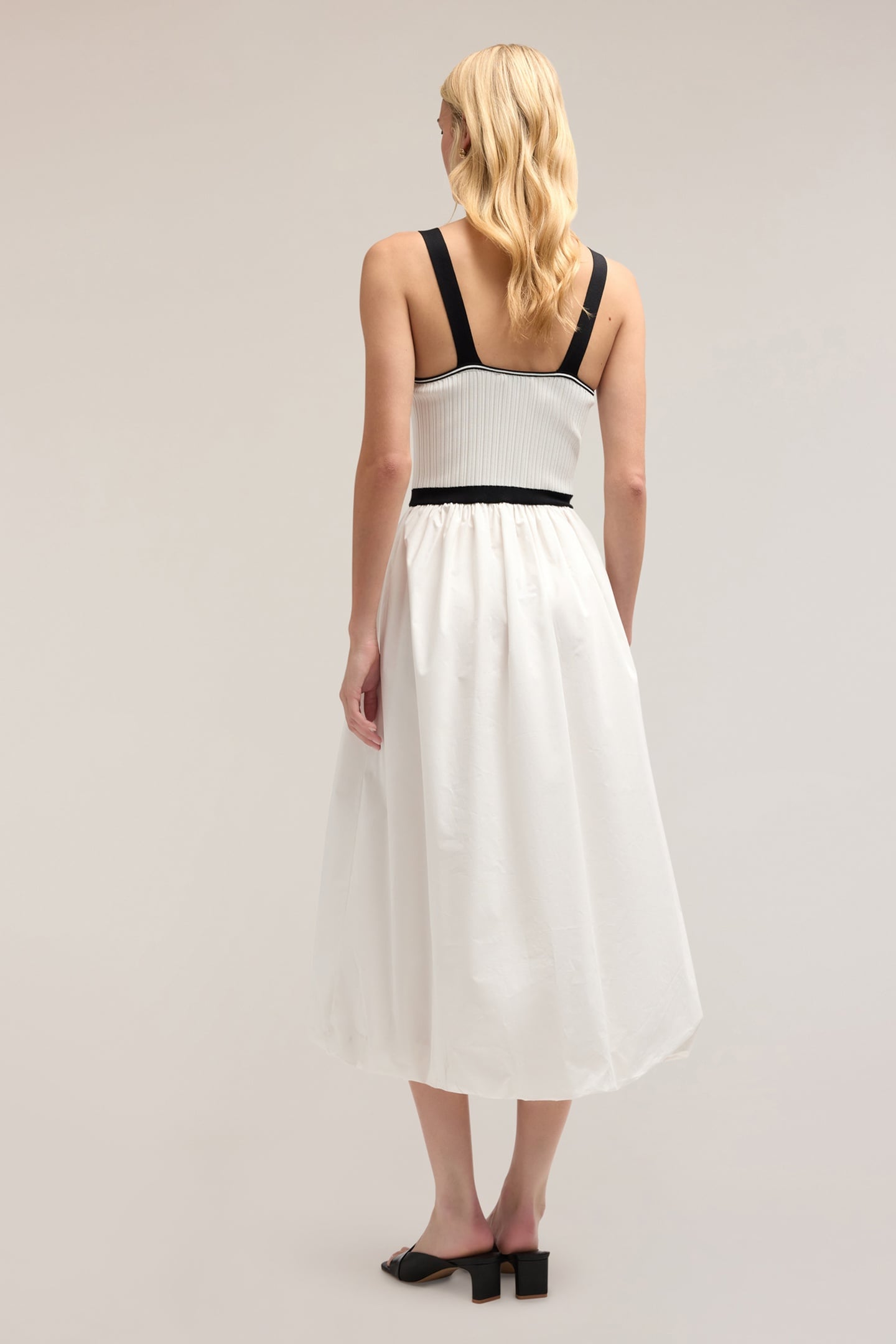 DUAL FABRIC DRESS WITH CIRCLE SKIRT WHITE 2