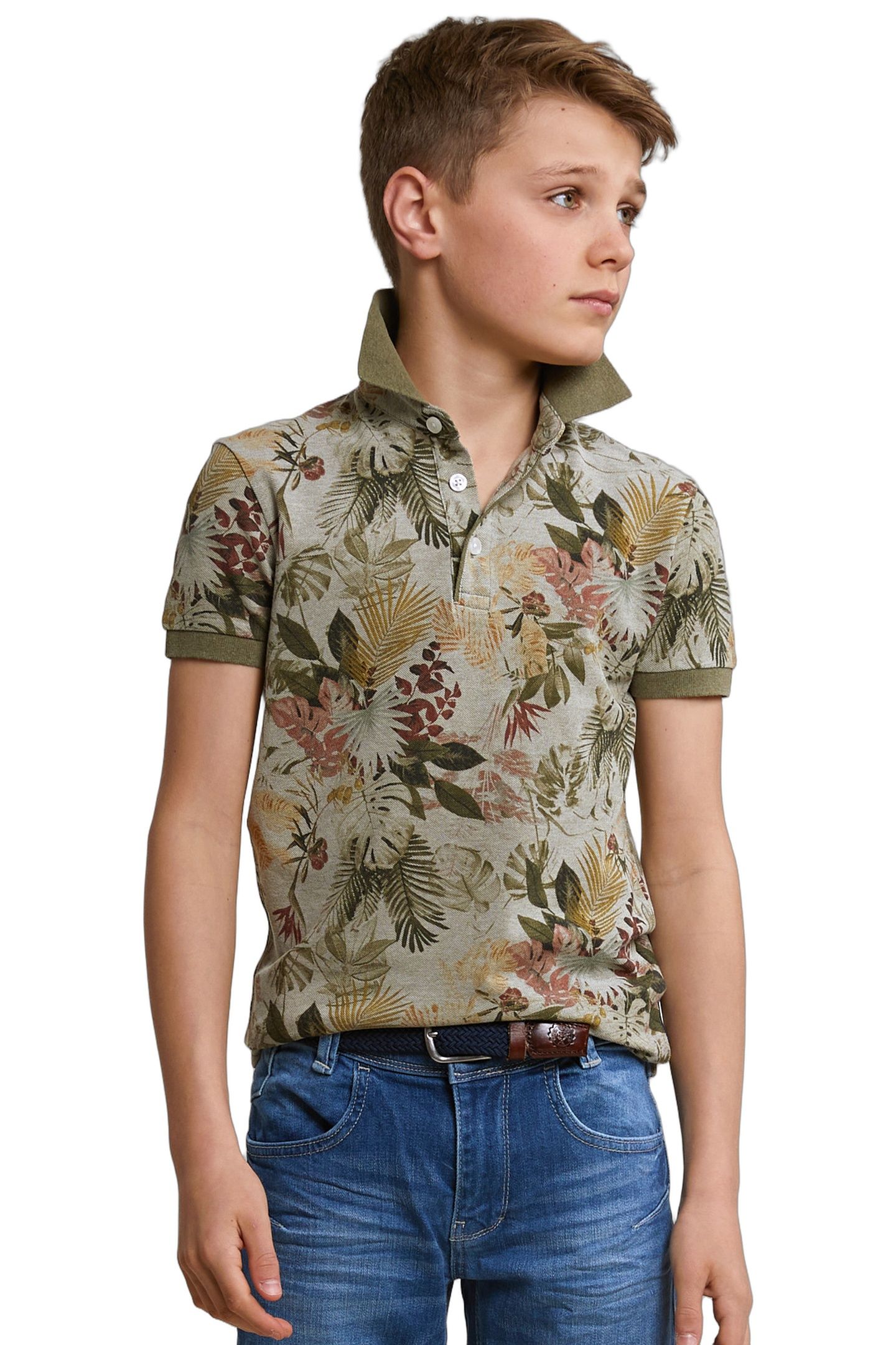 CUSTOM FIT COTTON FLORAL POLO LT SAFARI MIX 1
