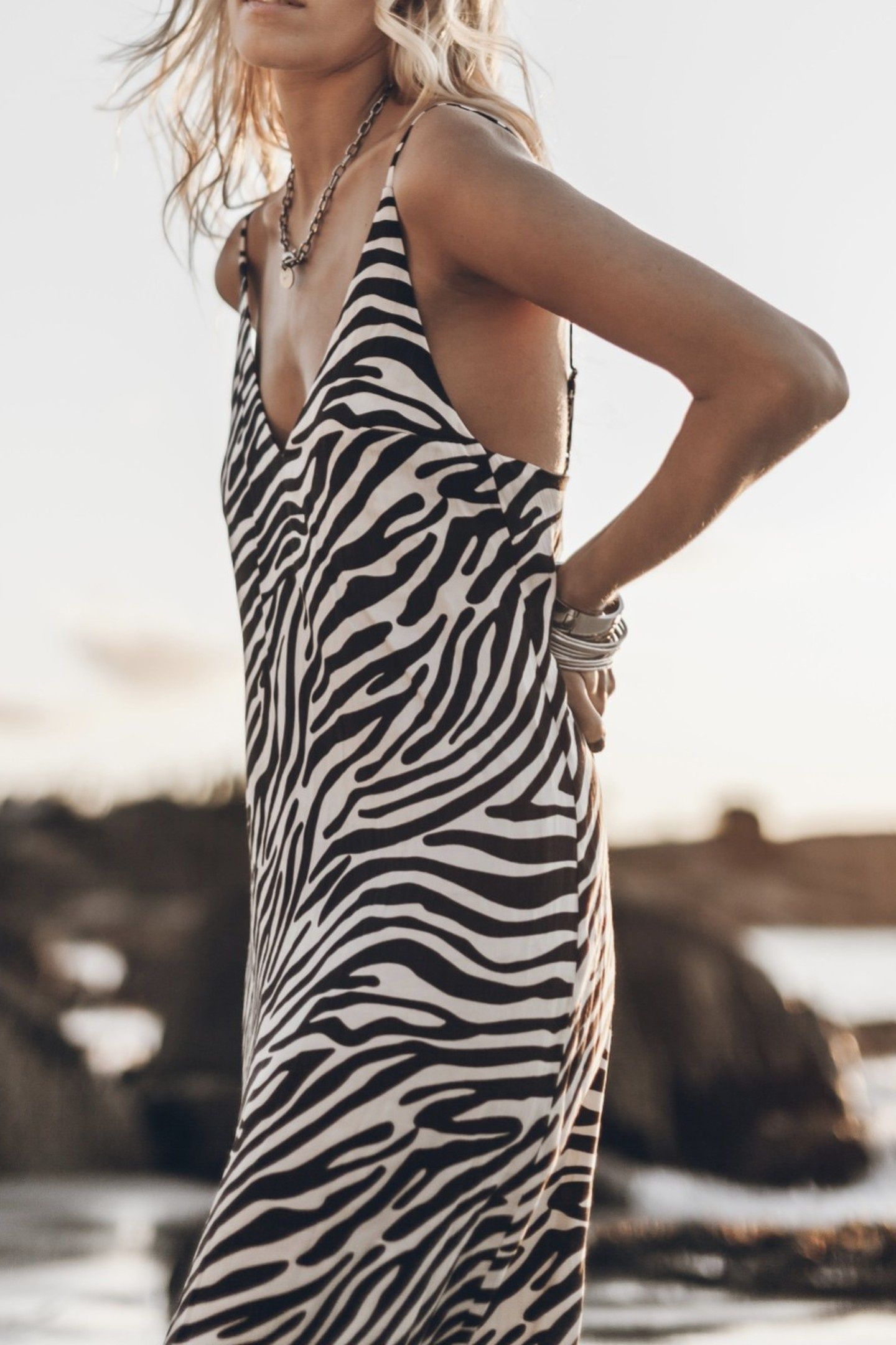 THE ZEBRA LONG LYOCELL SLIP DRESS WHITE 1
