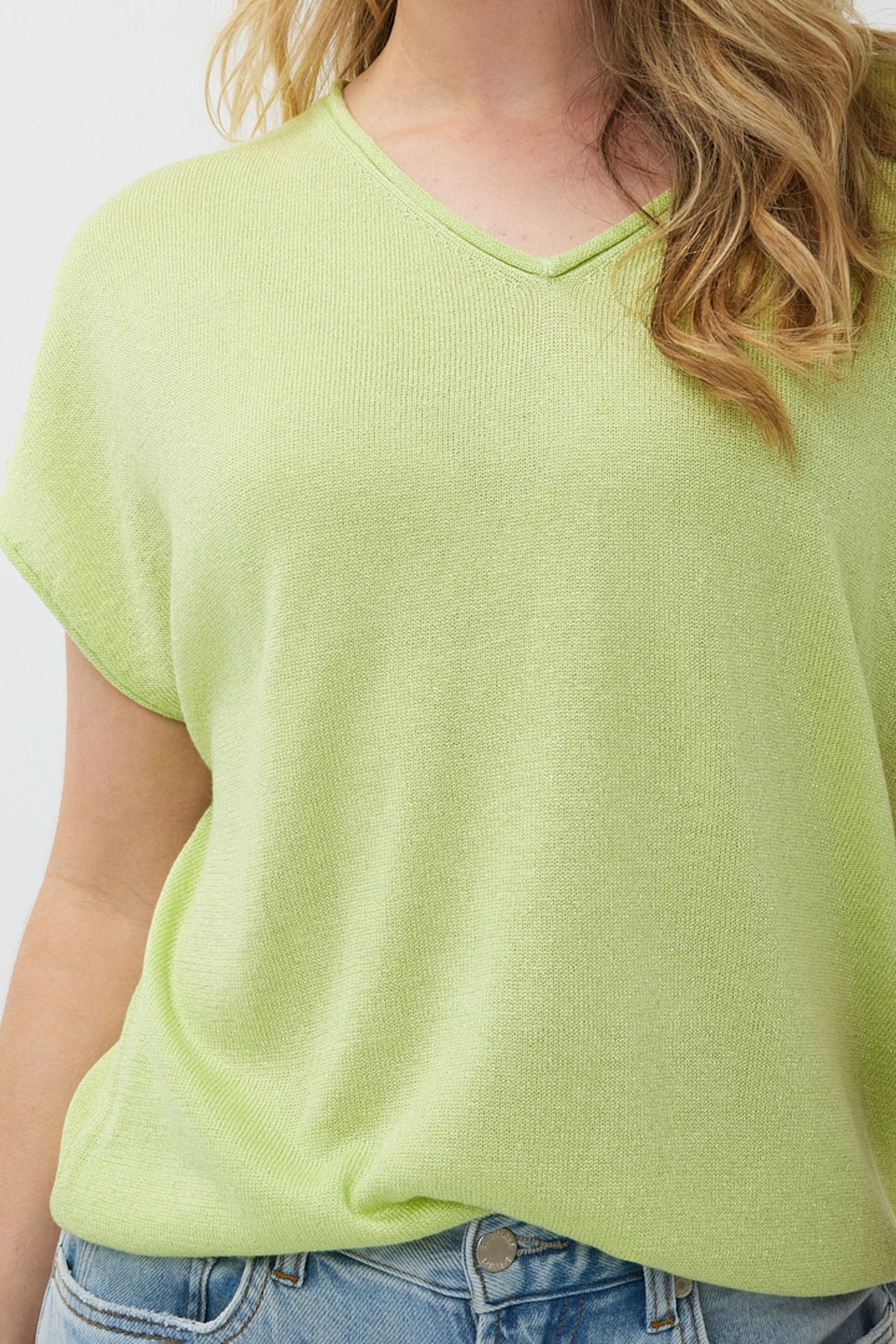 SWEATER BATWING V-NECK LUREX APPLE GREEN 8
