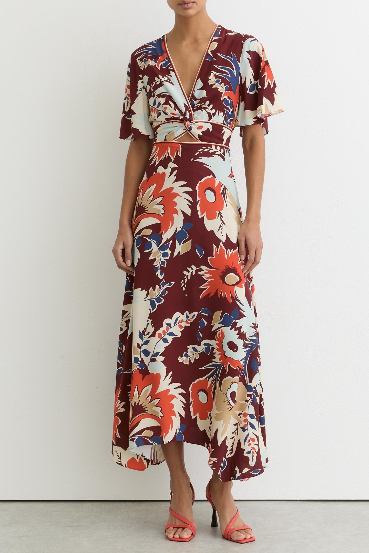 PRINTED MIDI DRESS BURGUNDY 1