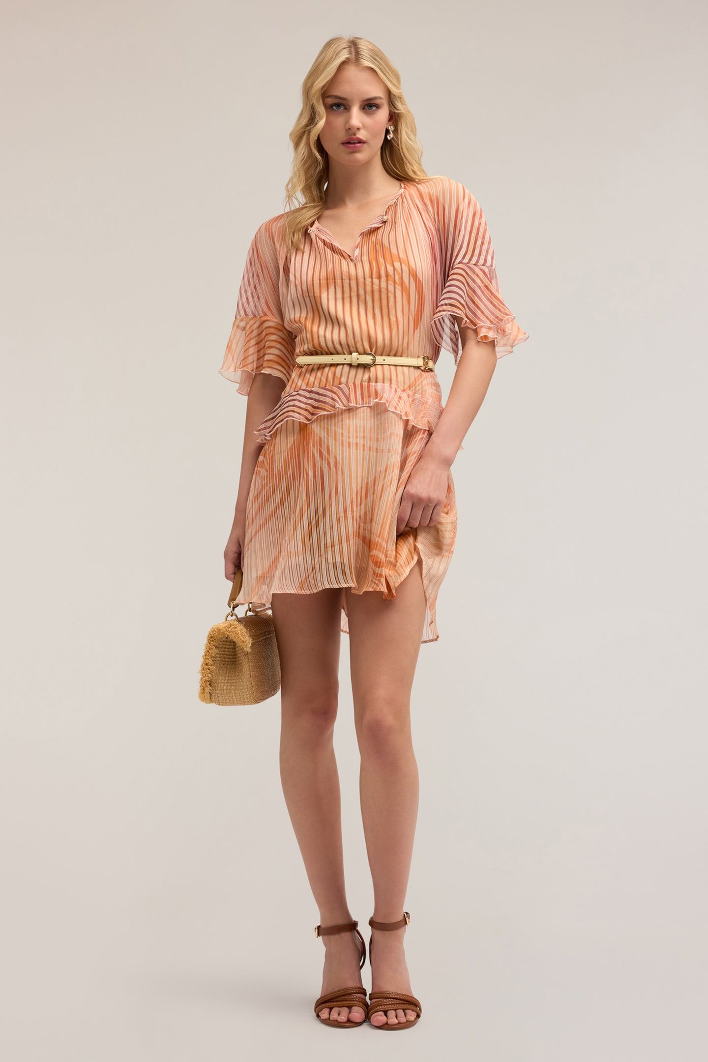 FLARED PATTERNED DRESS WITH FLOUNCES PINK 1