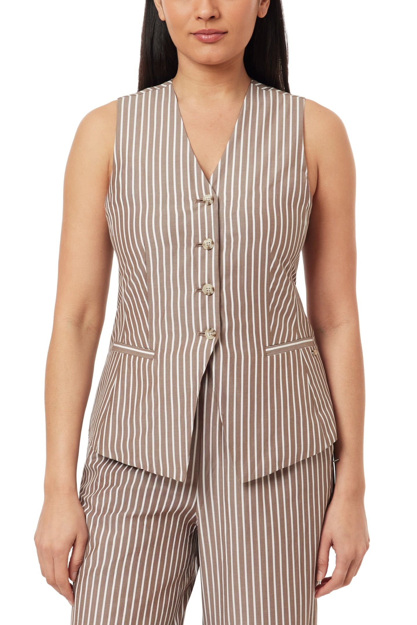 LONG LINE VEST BROWN STRIPE 1