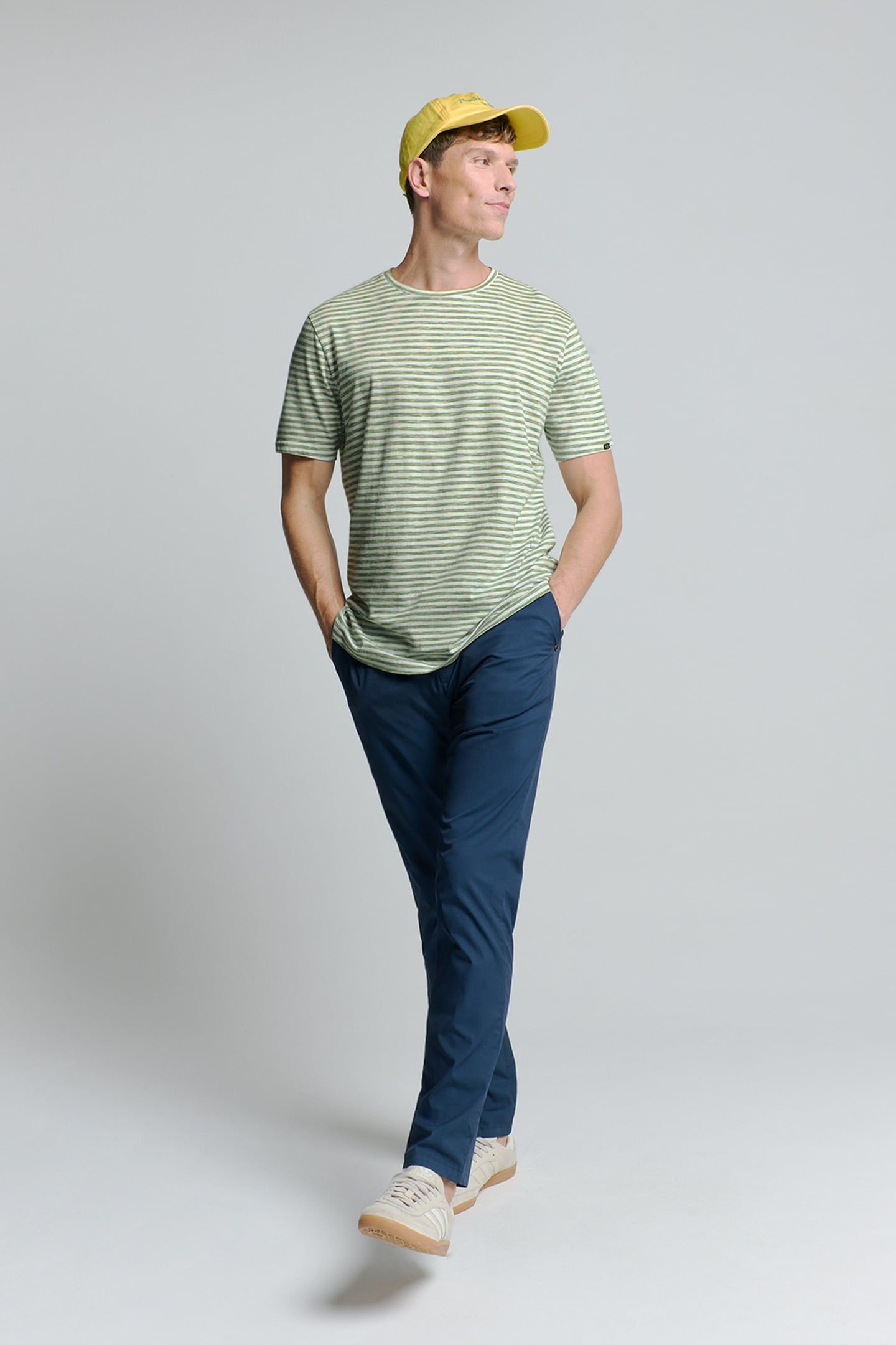 T-SHIRT CREWNECK MULTI COLOURED MELANGE STRIPES GREEN 2