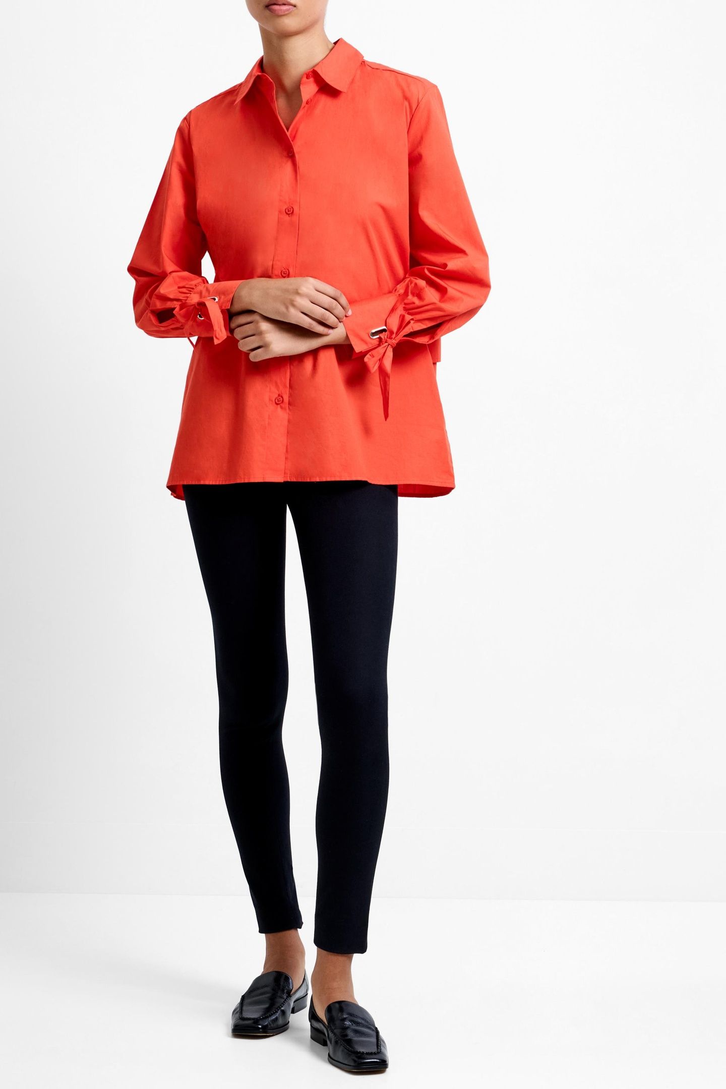CAMBRIA COTT TIE UP BOW SHIRT FLAME ORANGE 2