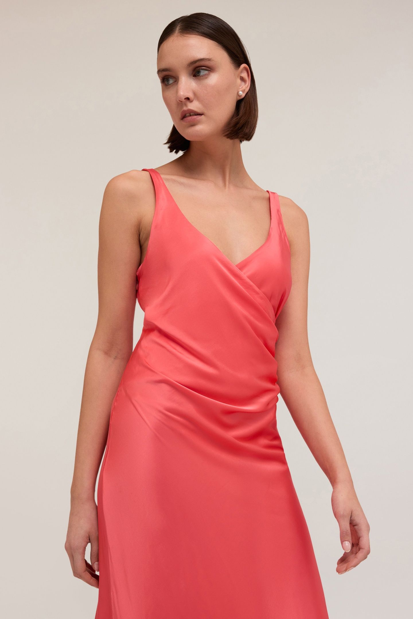 STRETCH SATIN CROSSOVER DRESS PINK 3