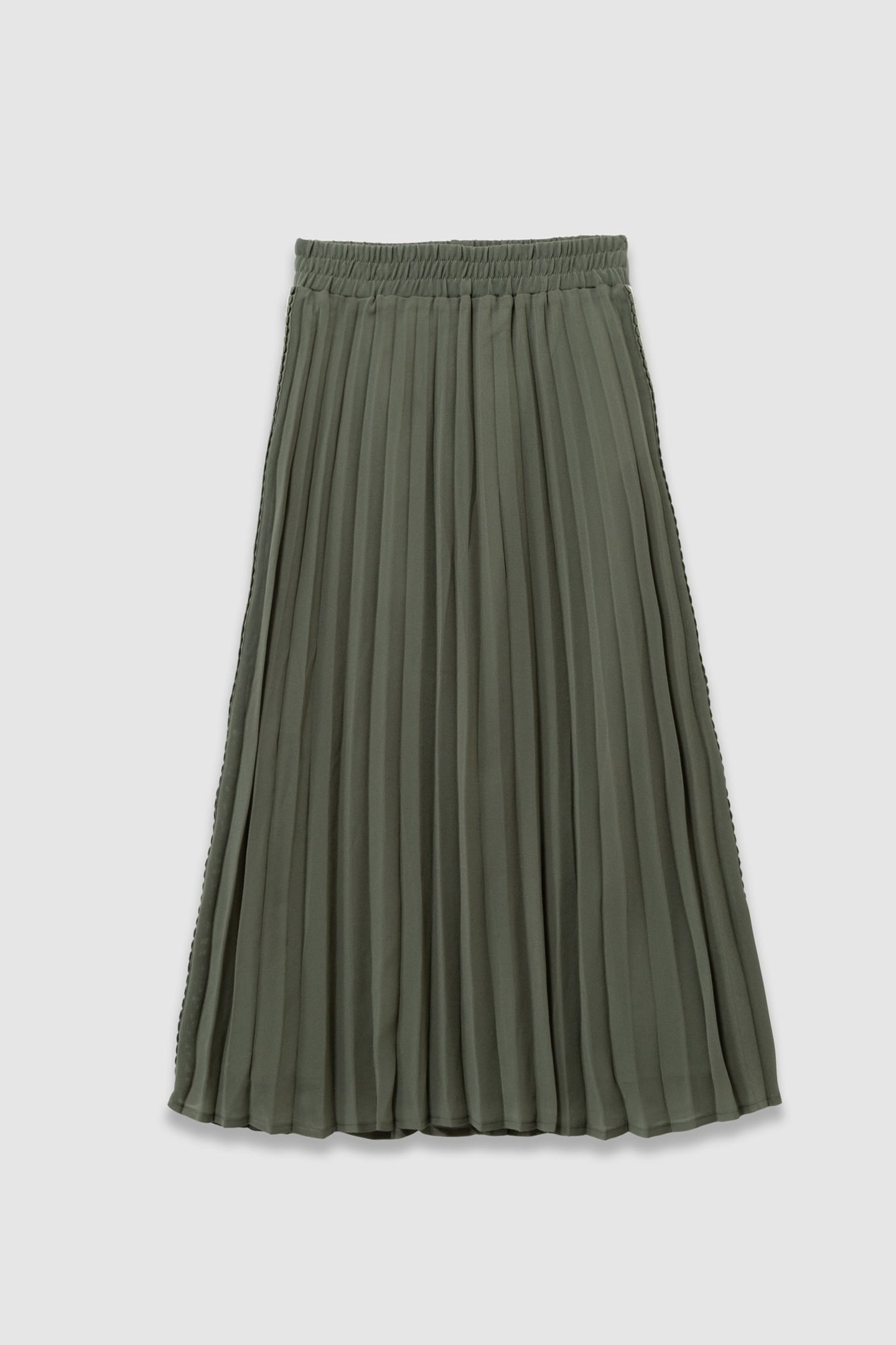 LONG KHAKI PLEATED SKIRT WITH SIDE EMBROIDERY 1