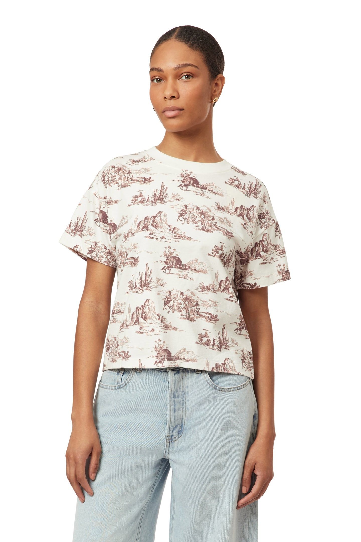 BOXY CROP TEE SUGAR SWIZZLE/ROSE BROWN/ADOBE ROSE 1