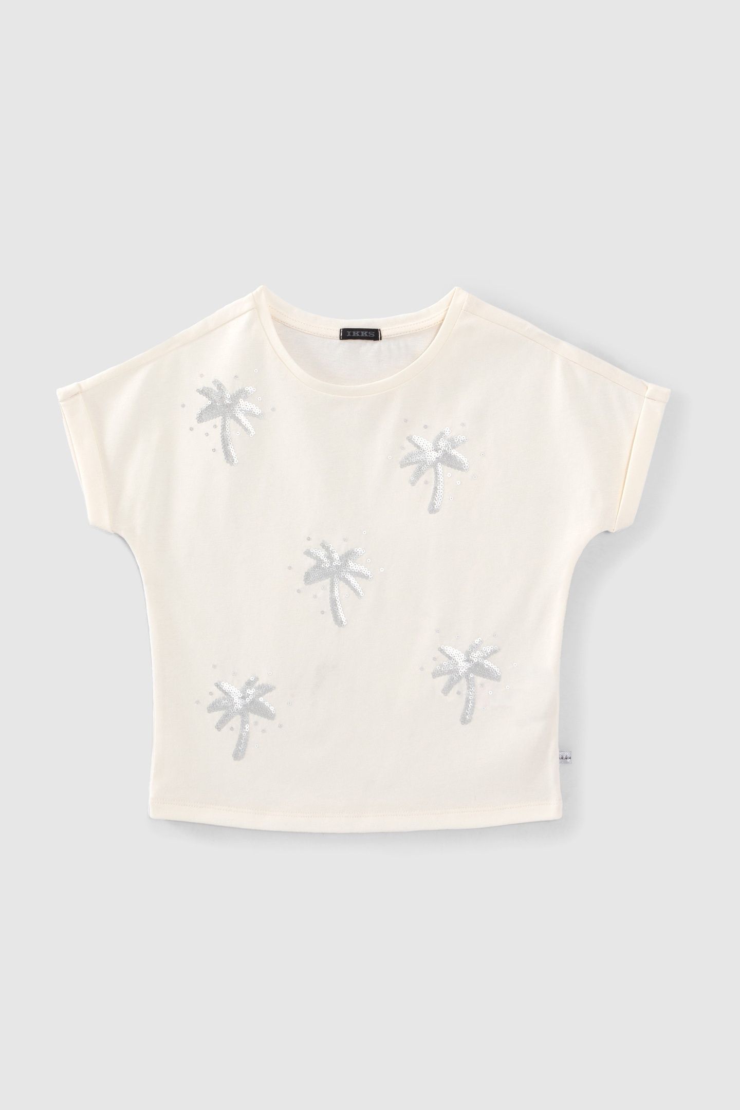 GIRLS’ ECRU T-SHIRT WITH SEQUIN-EMBROIDERED PALM TREES 1