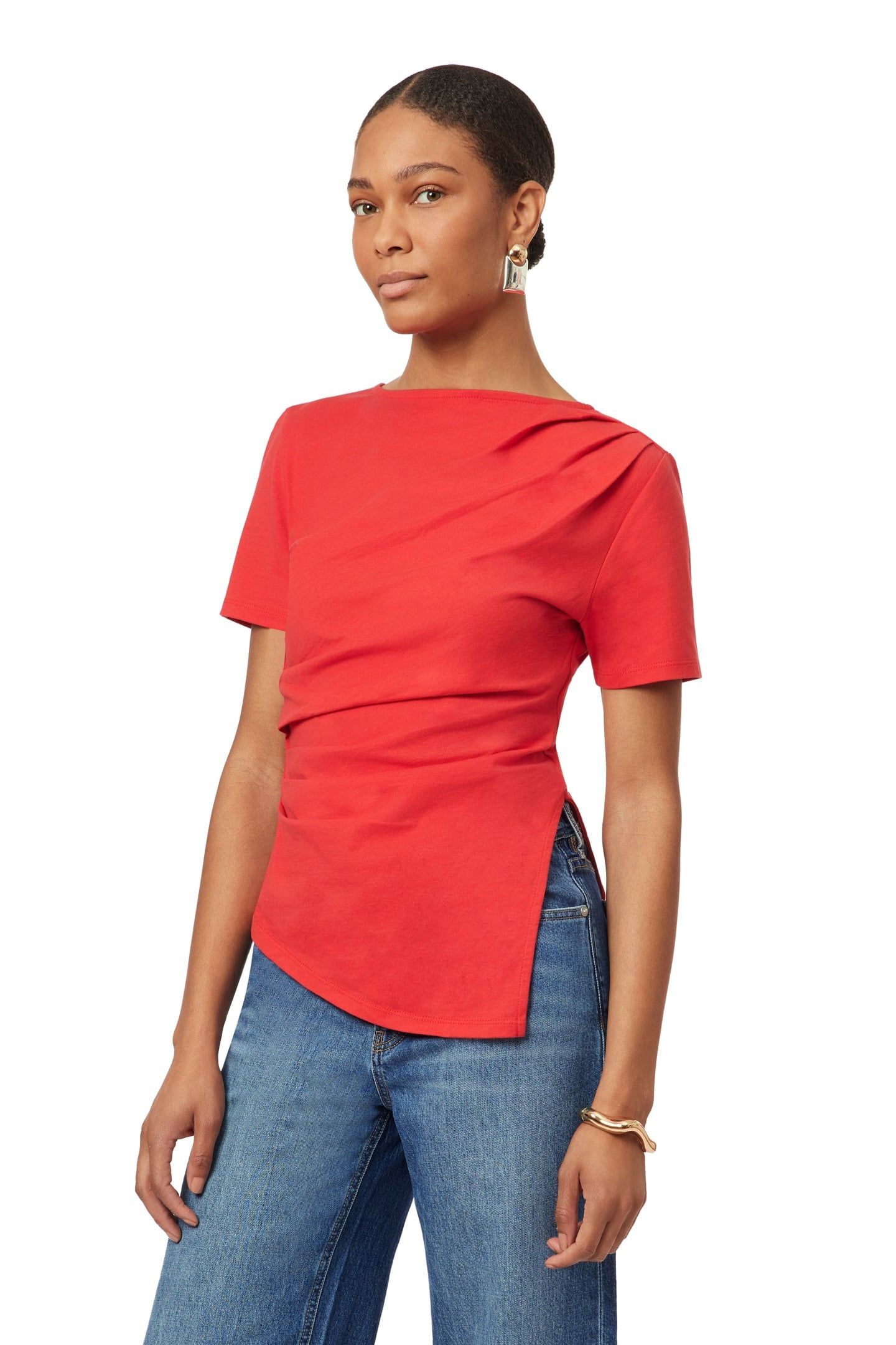 GATHERED ASYMMETRIC TEE POINSETTIA 3