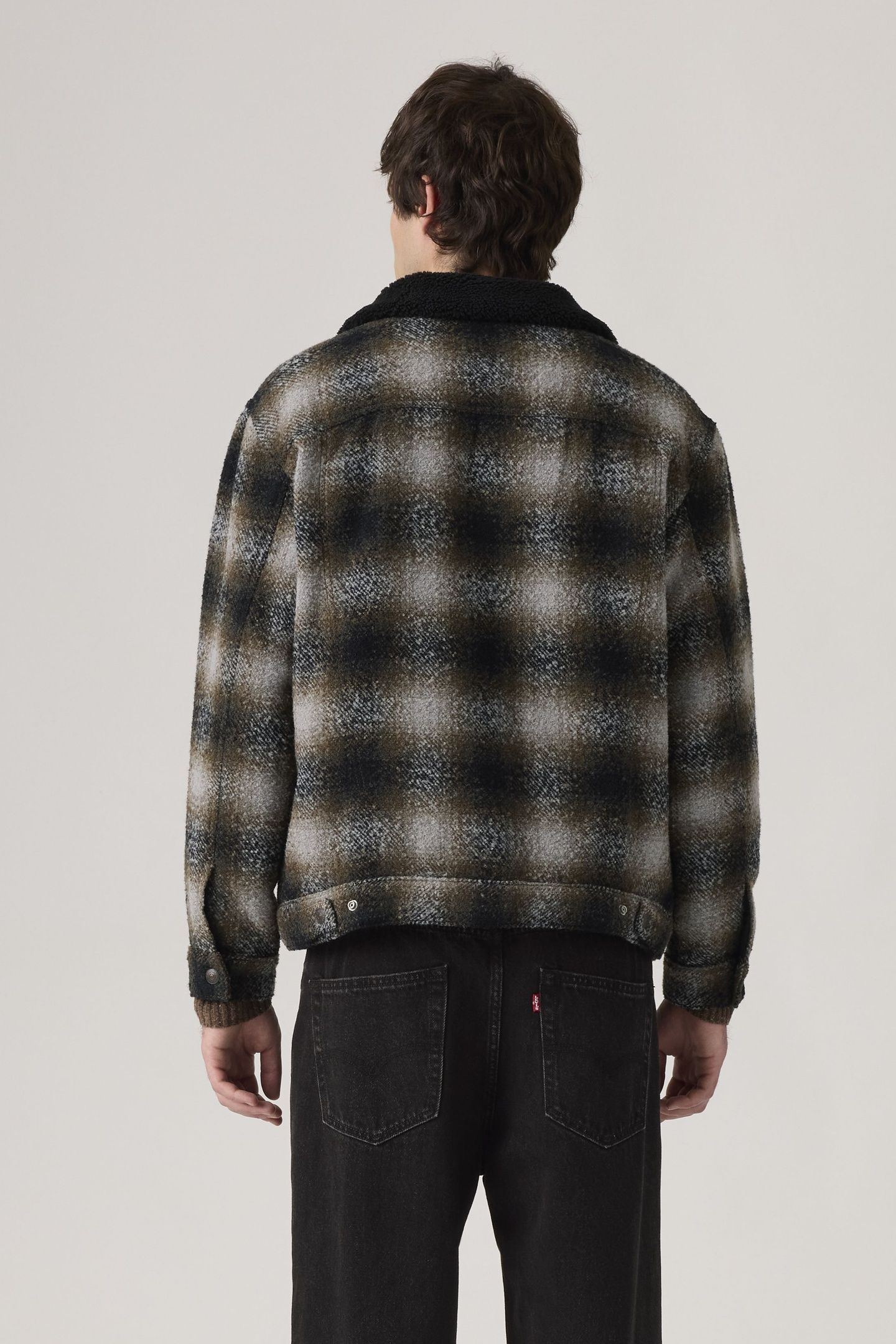 RELAXED FIT PLAID SHERPA TRUCKER JACKET 3