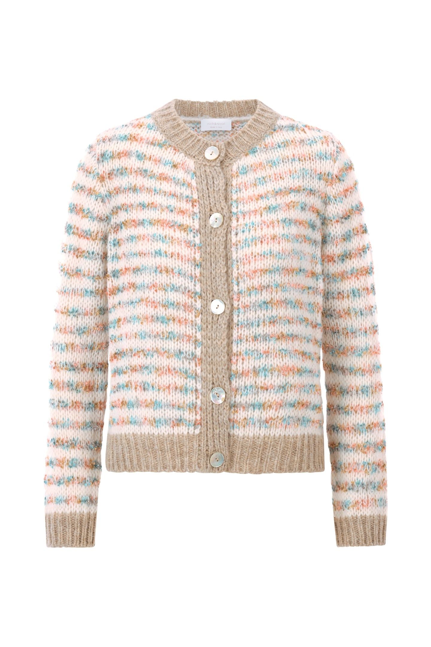 CREW-NECK CARDIGAN STRIPE CAFFEE LATTE 4
