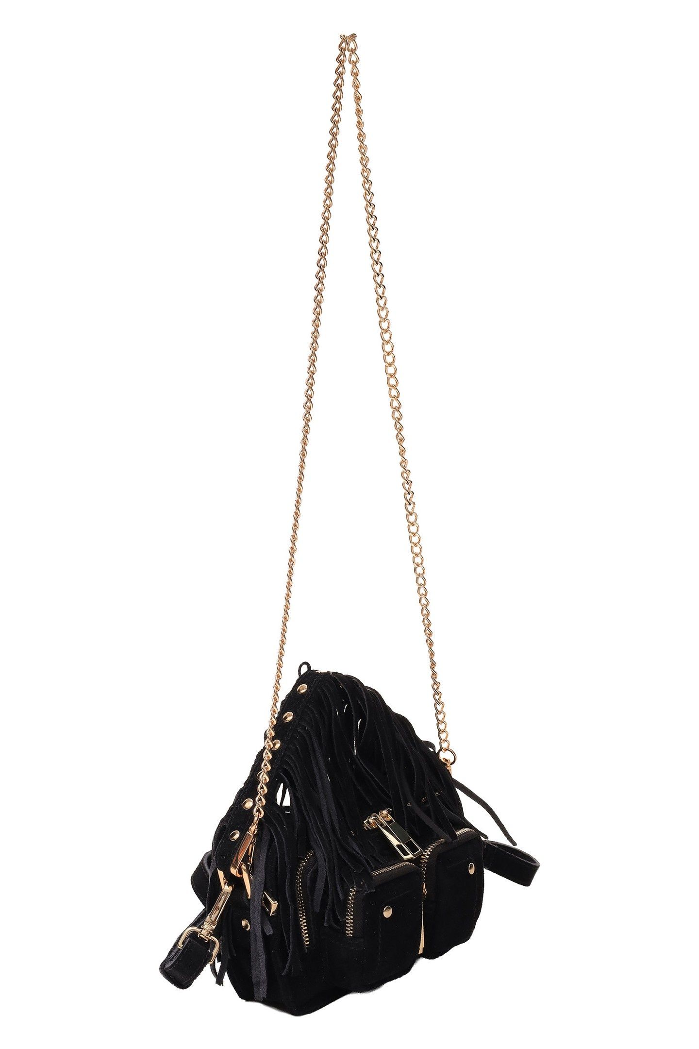 HELENA FRINGE SUEDE BLACK W. GOLD 2