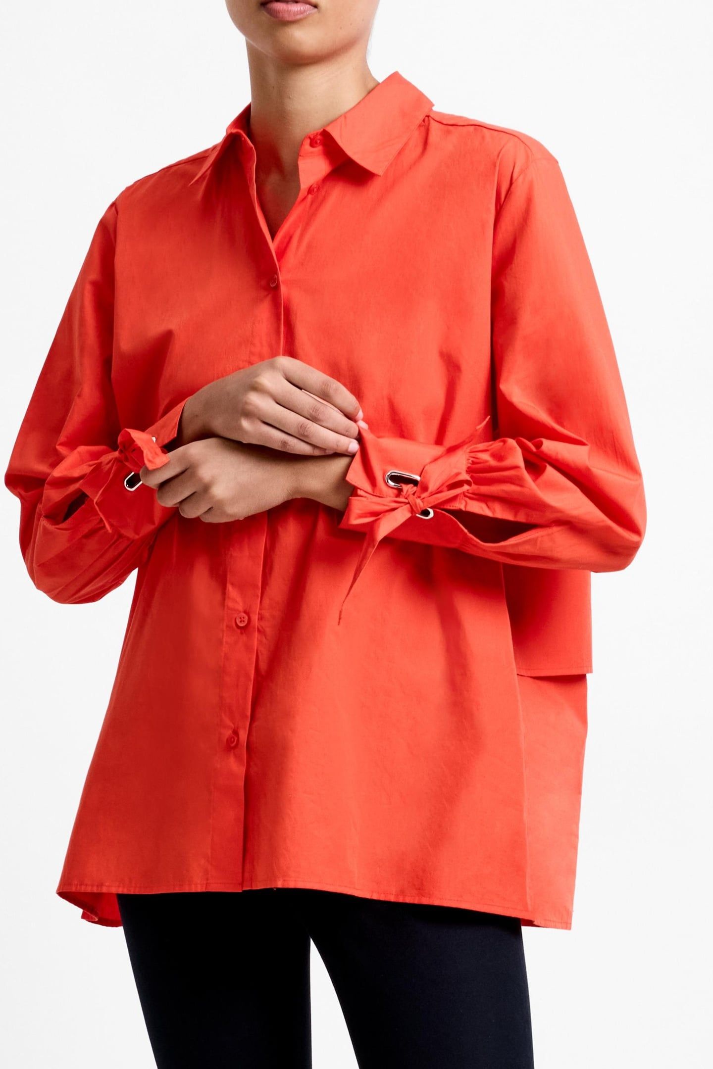 CAMBRIA COTT TIE UP BOW SHIRT FLAME ORANGE 1