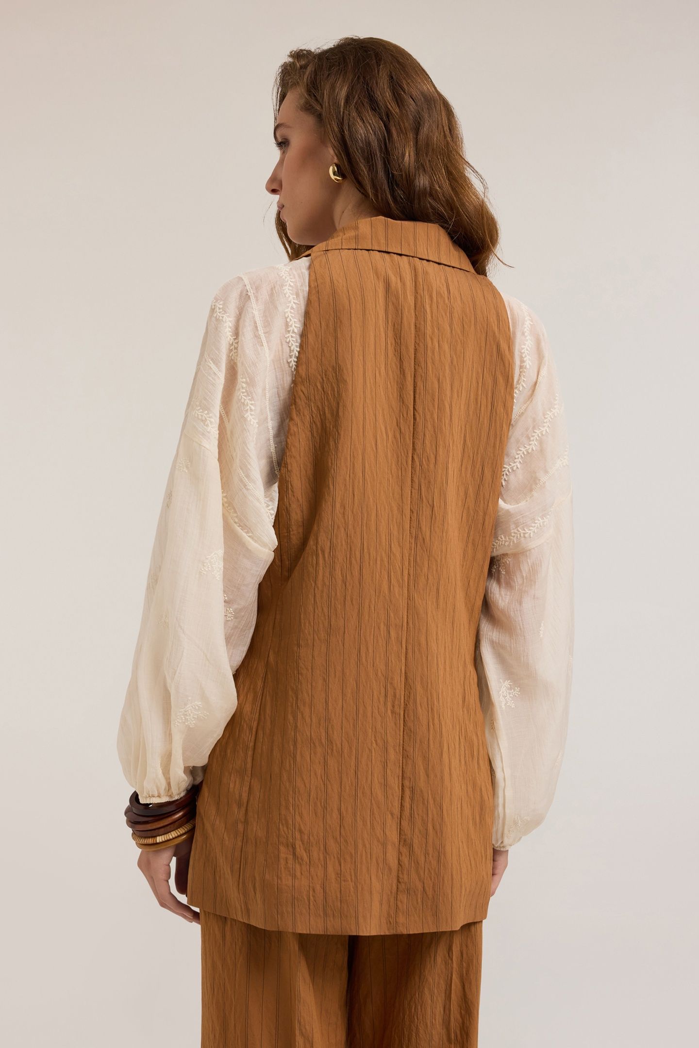 SINGLE-BREASTED STRIPED MODAL BLEND WAISTCOAT BROWN 3
