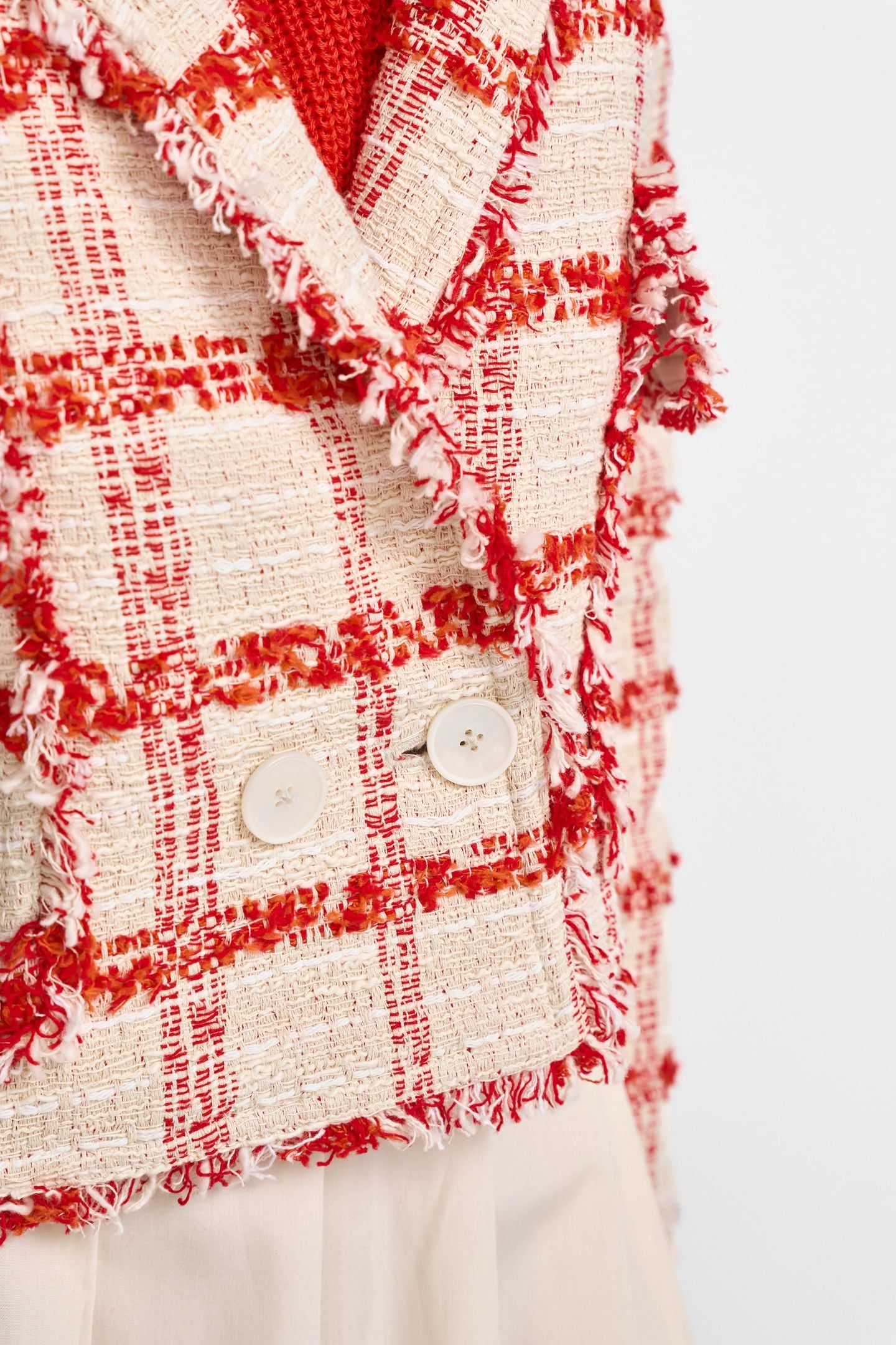 SHORT CHECKED BOUCLE JACKET SUNSET RED 6