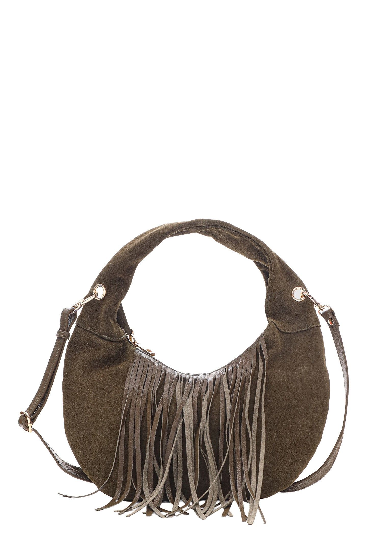 MINI GABI SUEDE FRINGE DARK OLIVE W. GOLD 1