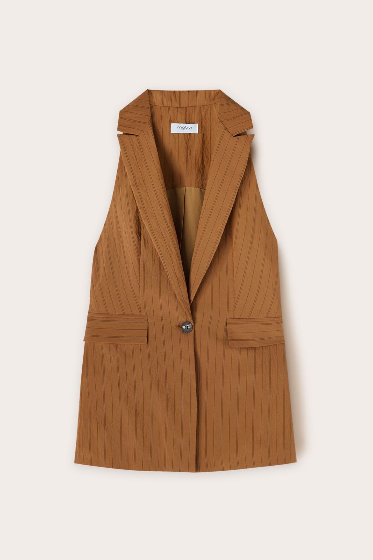 SINGLE-BREASTED STRIPED MODAL BLEND WAISTCOAT BROWN 4